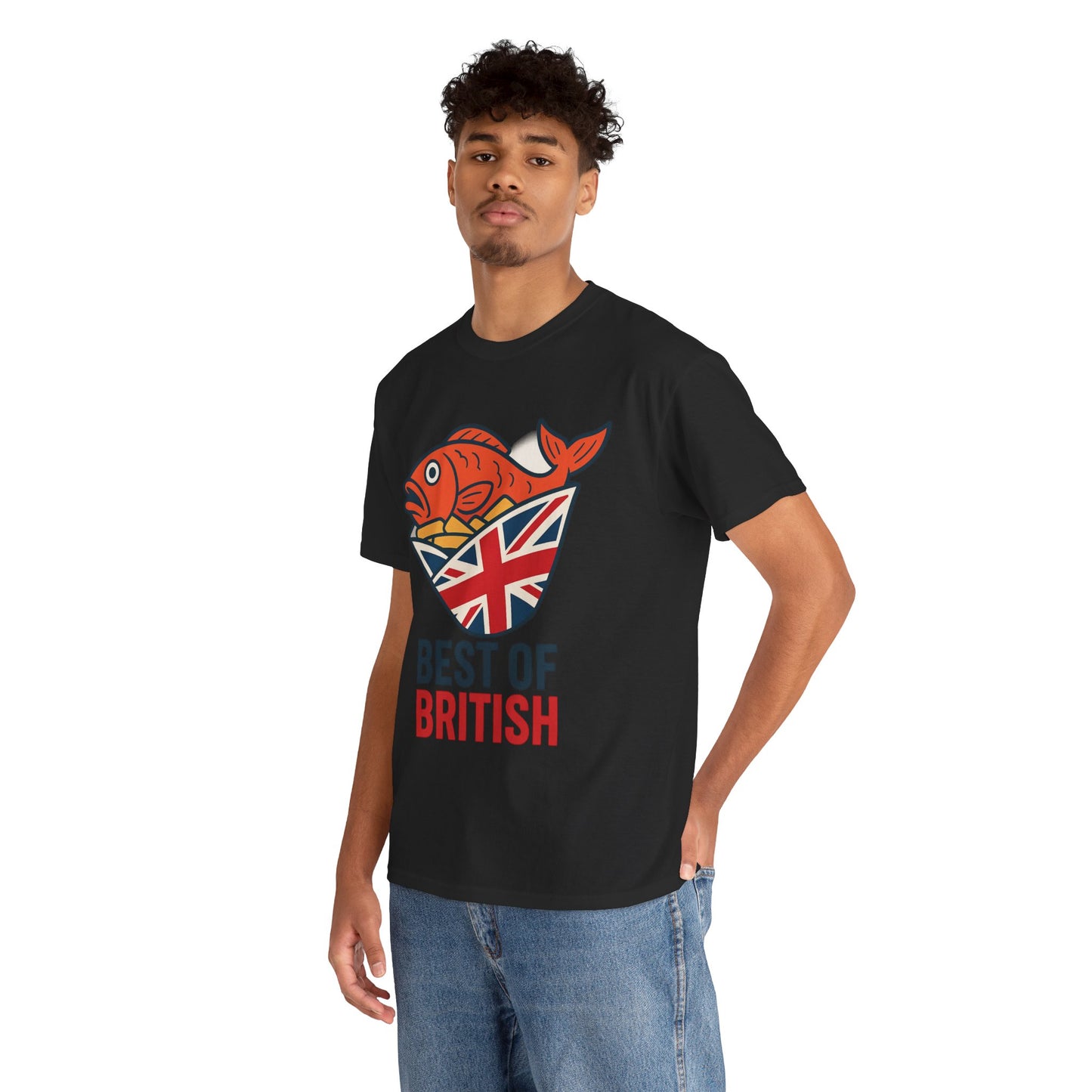 Best of British Fish & chips Unisex Heavy Cotton Tee - Fun Graphic Tee, Casual Summer Shirt, Gifts for Brits, Festival Wear, Travel T-Shirt