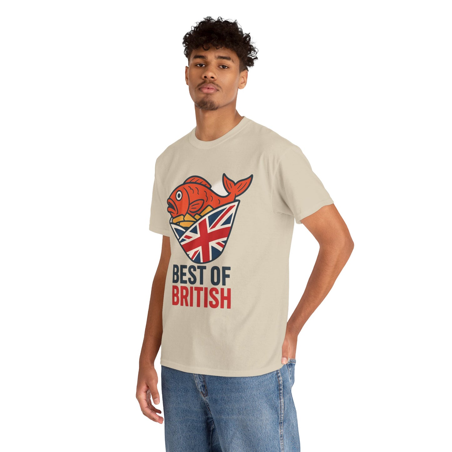 Best of British Fish & chips Unisex Heavy Cotton Tee - Fun Graphic Tee, Casual Summer Shirt, Gifts for Brits, Festival Wear, Travel T-Shirt