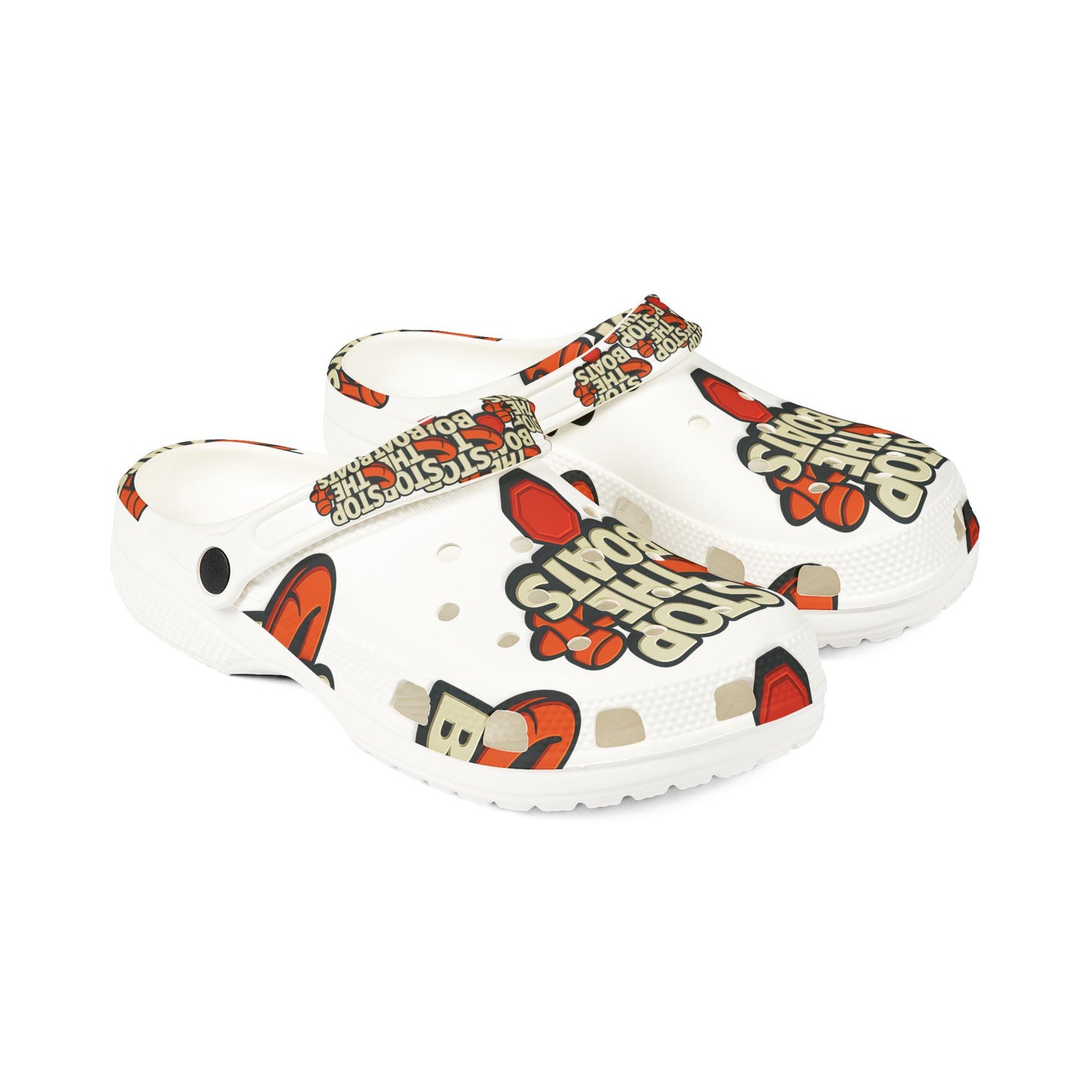 Stylish EVA Foam Clogs - Stop the Boats Design | Trendy Summer Footwear, Beach Shoes, Casual Slip-Ons, Festival Ready, Fun Gift Idea