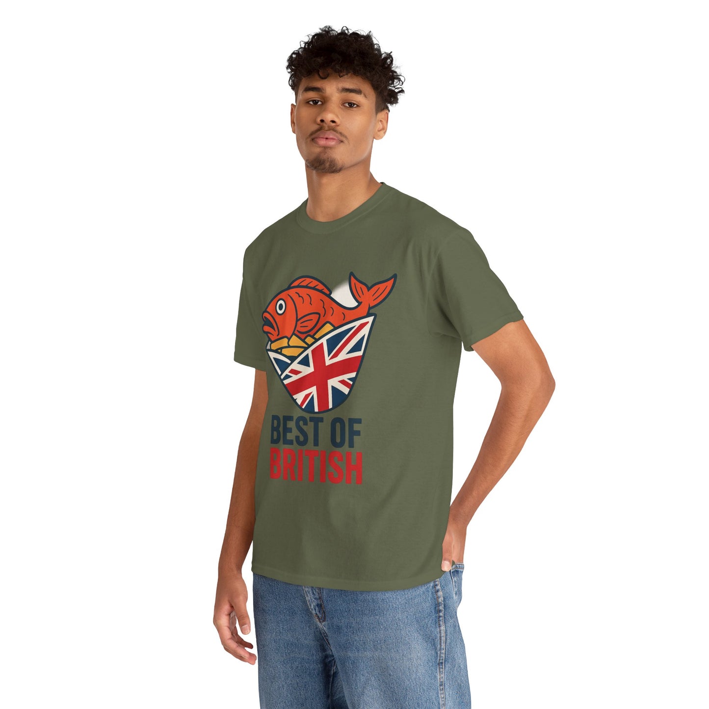 Best of British Fish & chips Unisex Heavy Cotton Tee - Fun Graphic Tee, Casual Summer Shirt, Gifts for Brits, Festival Wear, Travel T-Shirt