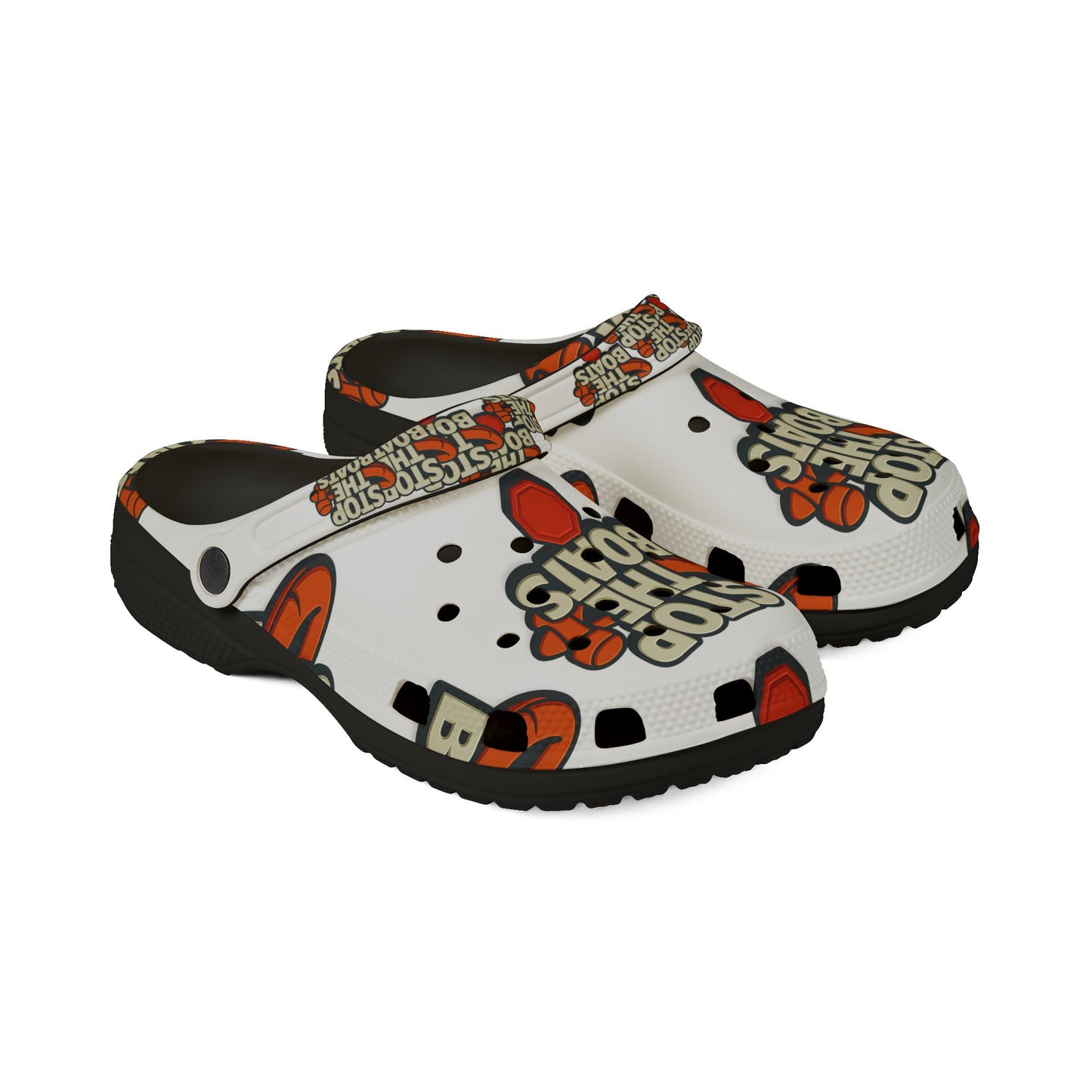 Stylish EVA Foam Clogs - Stop the Boats Design | Trendy Summer Footwear, Beach Shoes, Casual Slip-Ons, Festival Ready, Fun Gift Idea