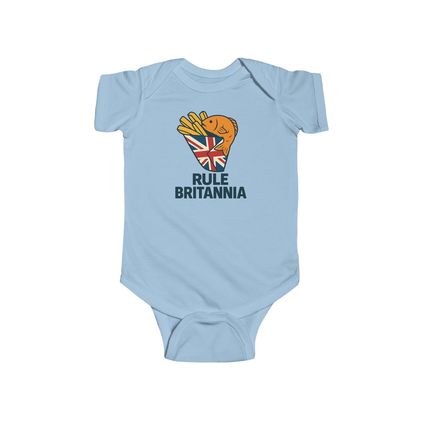 Fish & chips Baby Bodysuit with Fun 'Rule Britannia' Design, Gift for New Parents, Baby Shower Gift, Cute Outfit for Kids