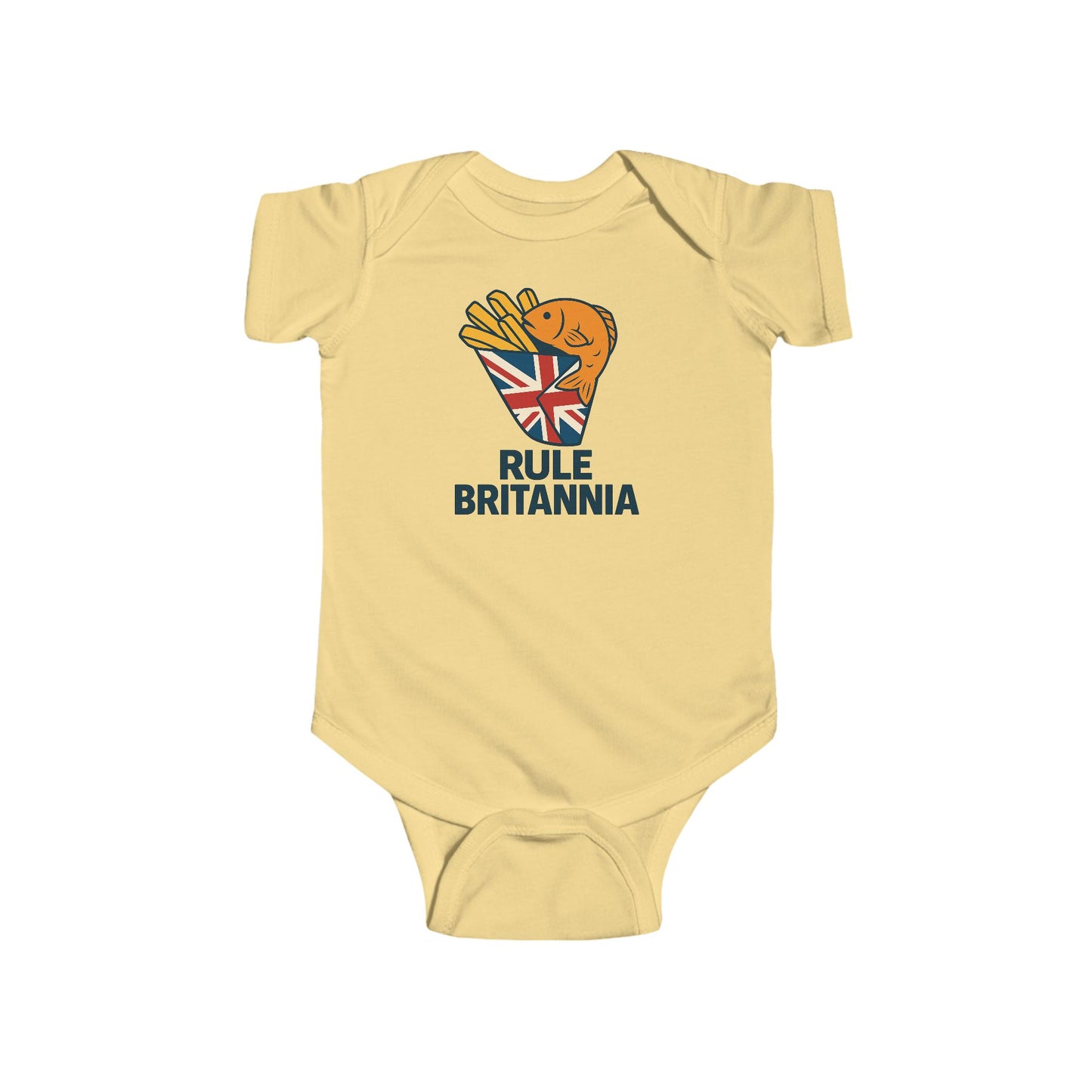 Fish & chips Baby Bodysuit with Fun 'Rule Britannia' Design, Gift for New Parents, Baby Shower Gift, Cute Outfit for Kids