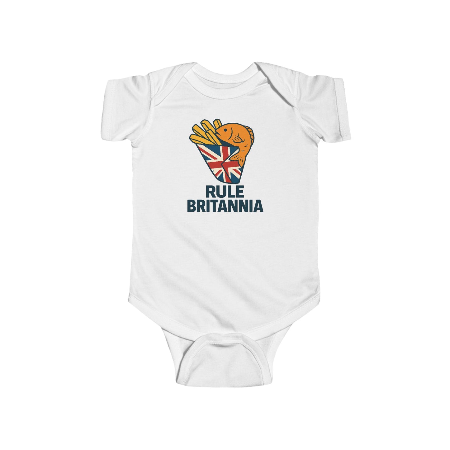 Fish & chips Baby Bodysuit with Fun 'Rule Britannia' Design, Gift for New Parents, Baby Shower Gift, Cute Outfit for Kids