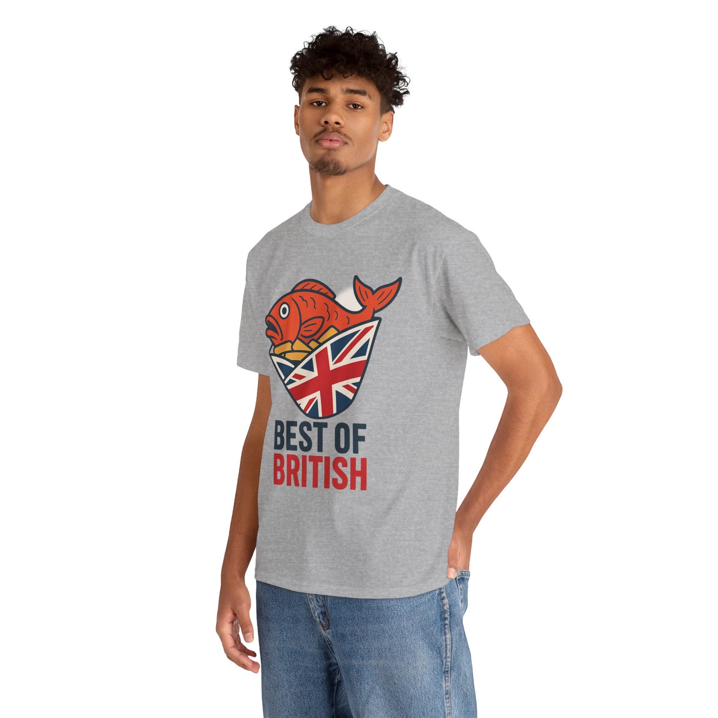 Best of British Fish & chips Unisex Heavy Cotton Tee - Fun Graphic Tee, Casual Summer Shirt, Gifts for Brits, Festival Wear, Travel T-Shirt