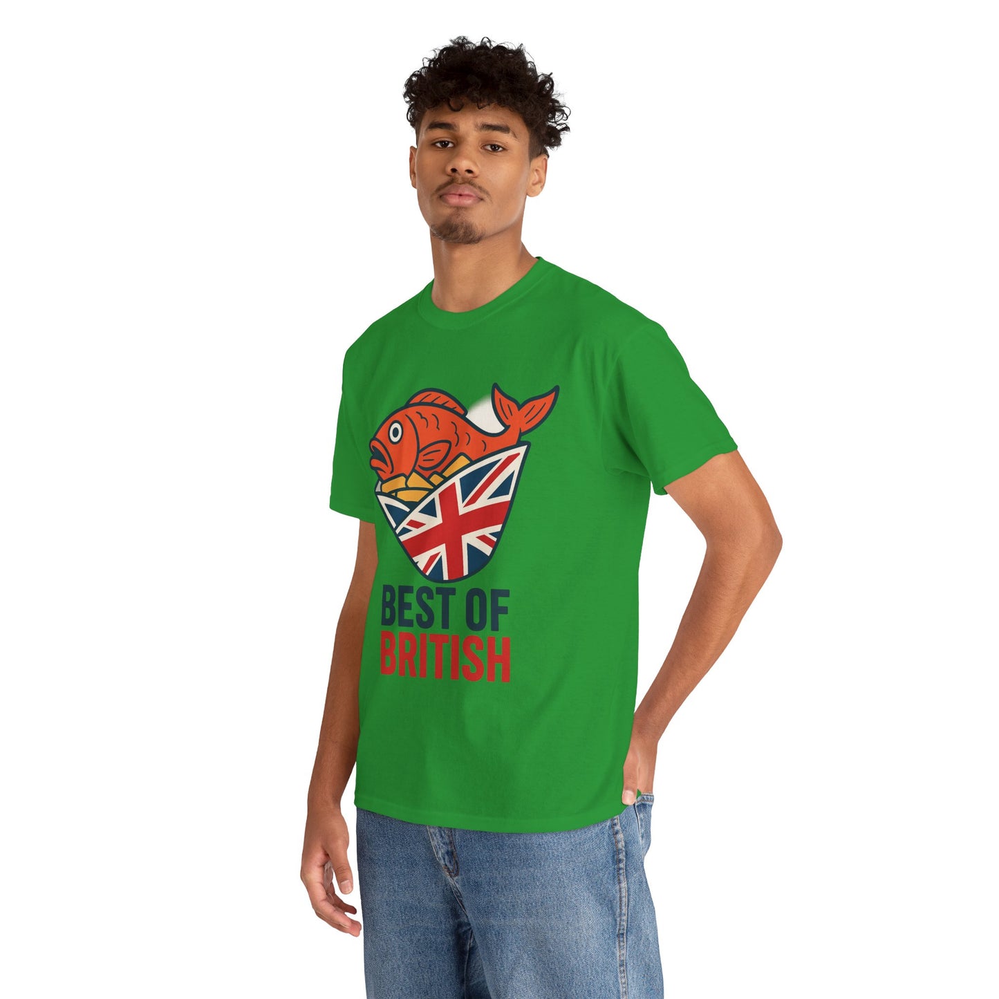 Best of British Fish & chips Unisex Heavy Cotton Tee - Fun Graphic Tee, Casual Summer Shirt, Gifts for Brits, Festival Wear, Travel T-Shirt