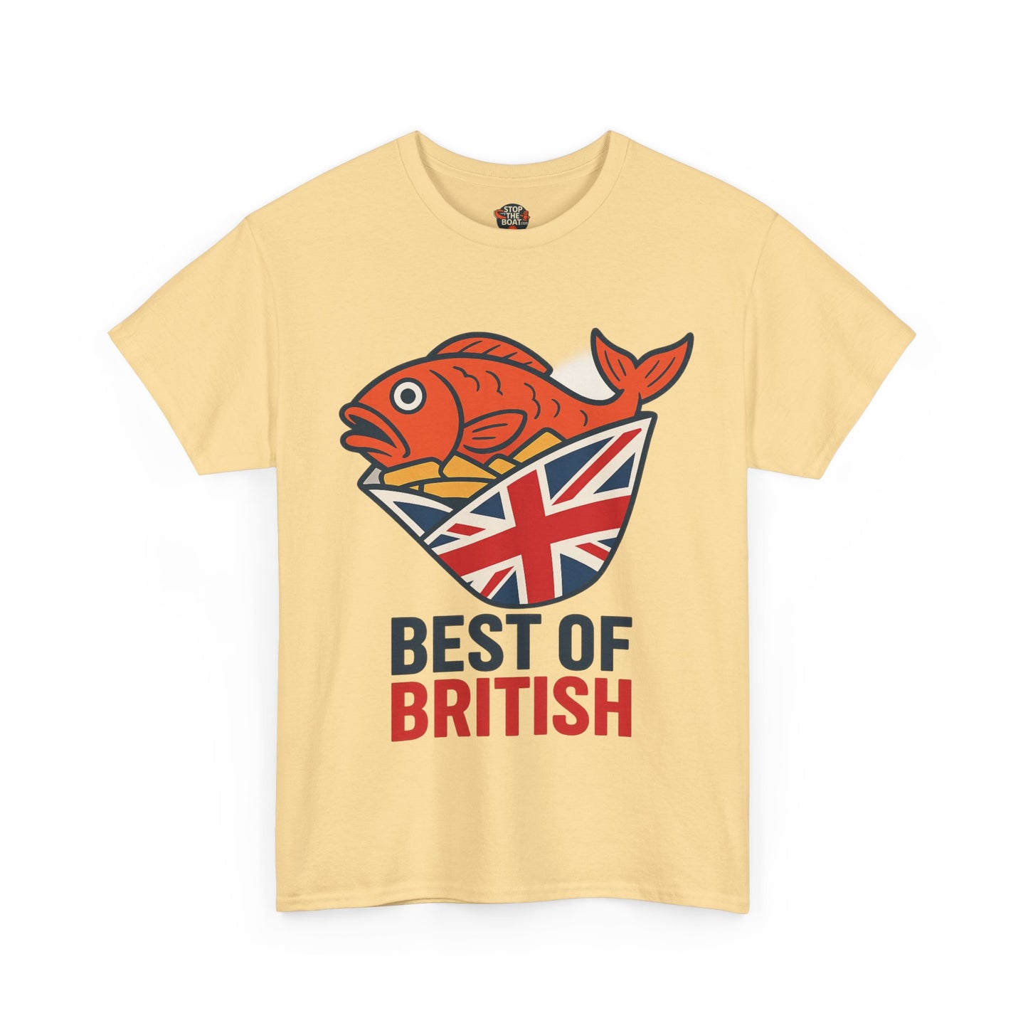 Best of British Fish & chips Unisex Heavy Cotton Tee - Fun Graphic Tee, Casual Summer Shirt, Gifts for Brits, Festival Wear, Travel T-Shirt