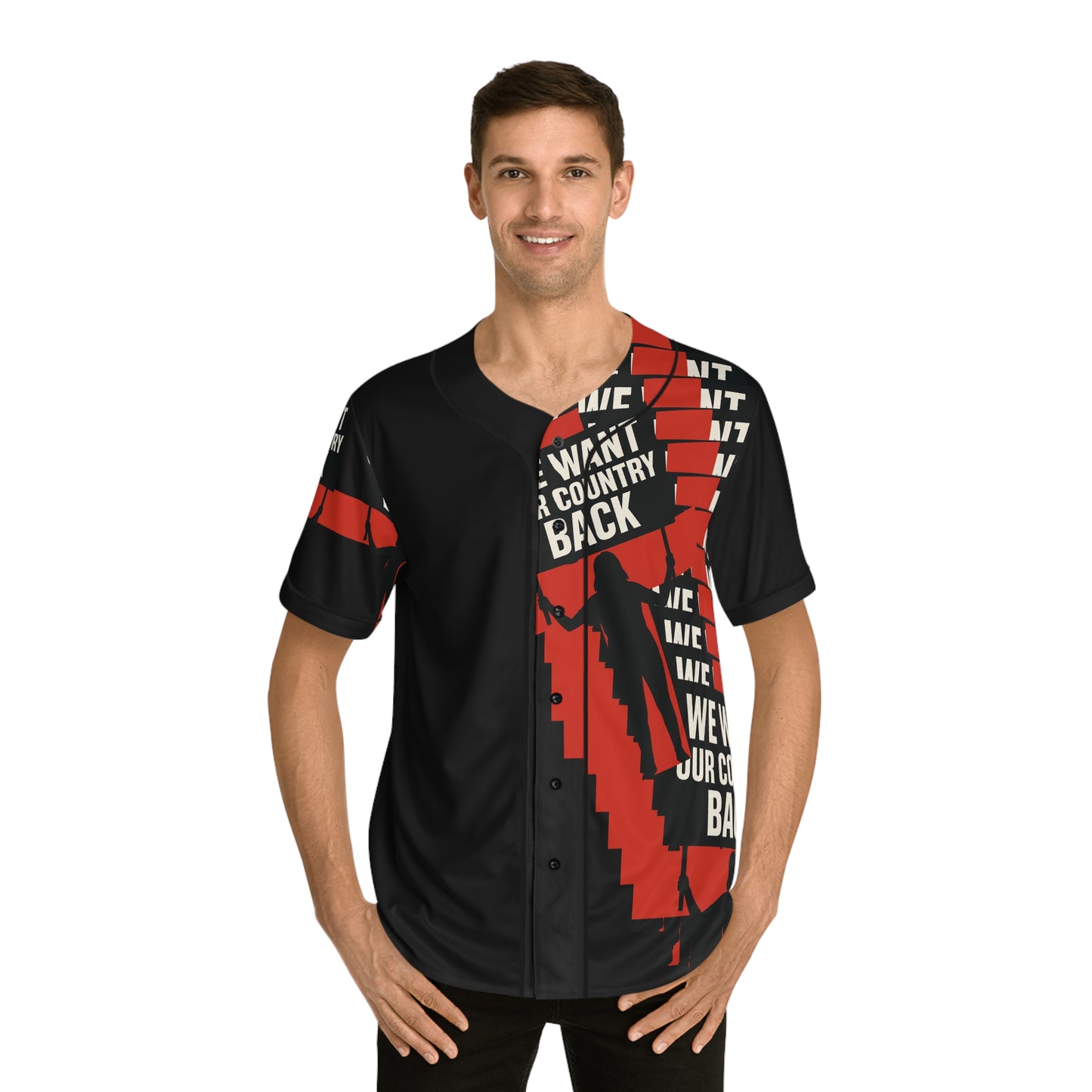 Bold 'We want our country back' Baseball Jersey, Sporty Tee, Men's Athletic Shirt, Casual Wear, Game Day Outfit