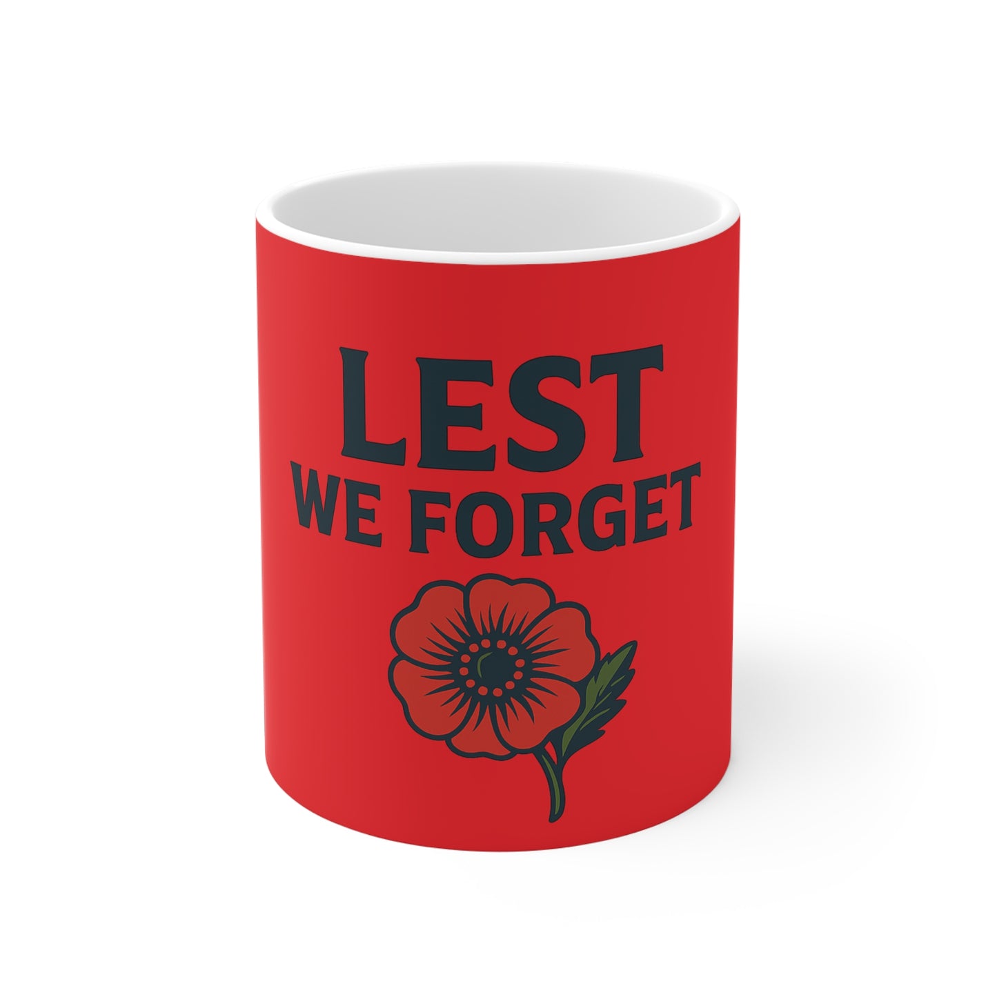 Memorial Day Mug, Lest We Forget, Red Flower Coffee Cup, Remembrance Gift, Veteran Tribute, Patriotic Mug