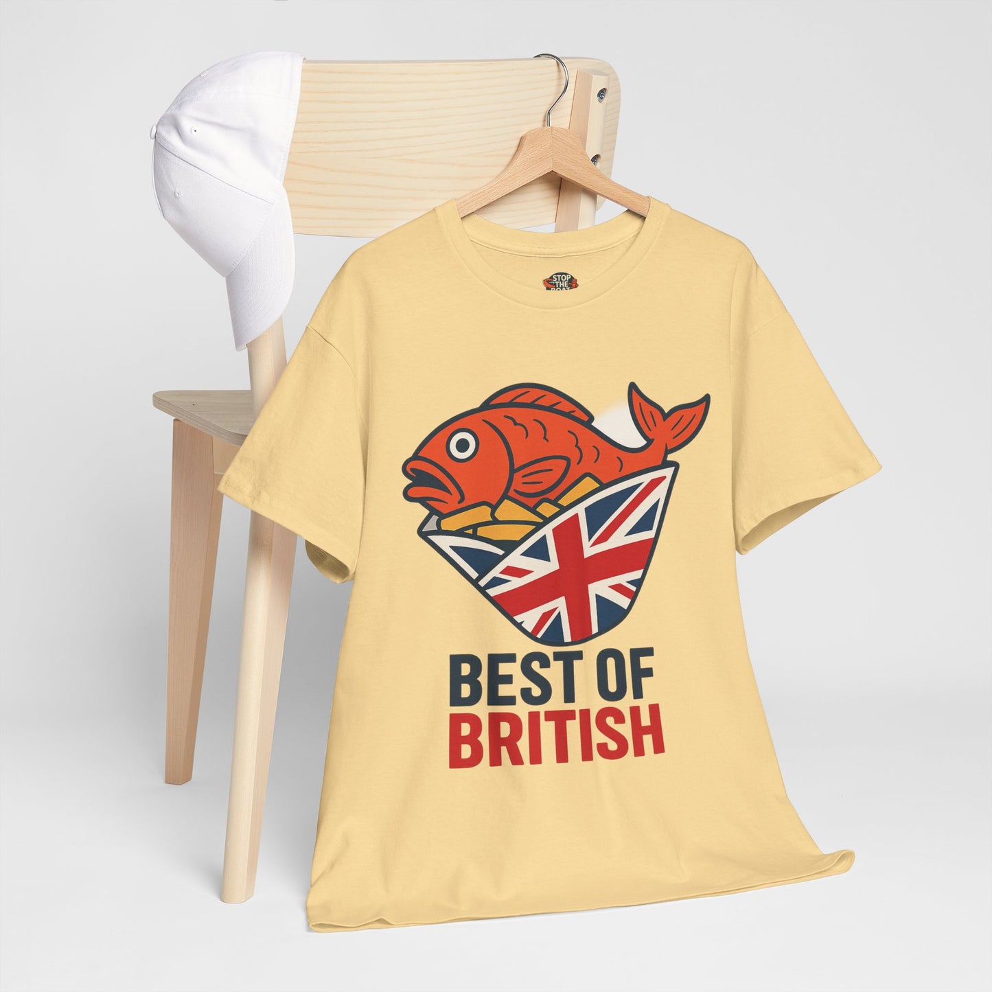 Best of British Fish & chips Unisex Heavy Cotton Tee - Fun Graphic Tee, Casual Summer Shirt, Gifts for Brits, Festival Wear, Travel T-Shirt