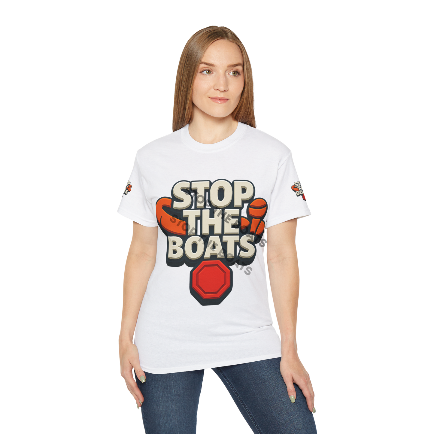 Stop the boats classic front back sides back our country Unisex Ultra Cotton Tee