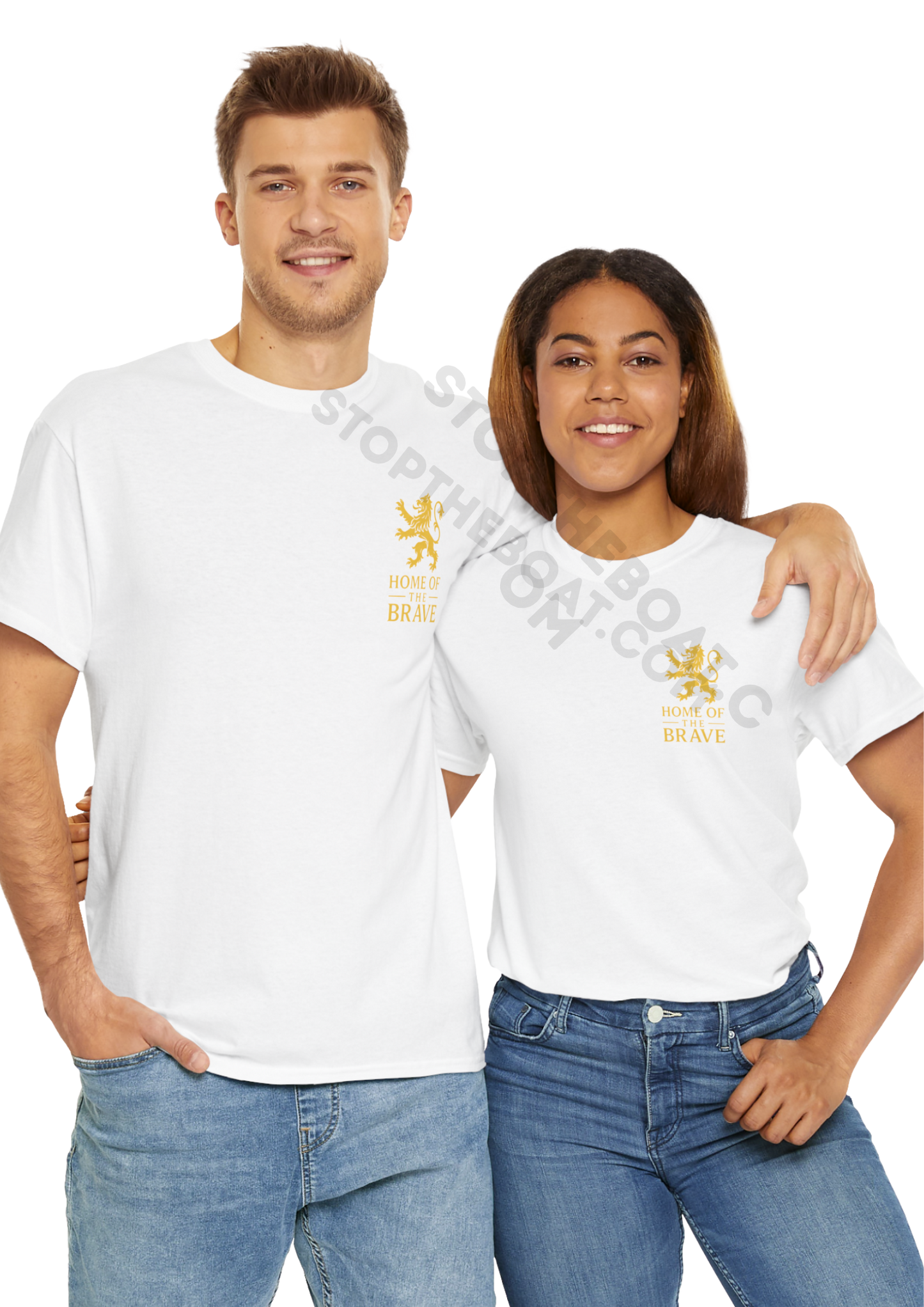 Home of the Brave T-Shirt – Golden Heraldic Lion Rampant Patriotic Graphic Tee Unisex Heavy Cotton Tee
