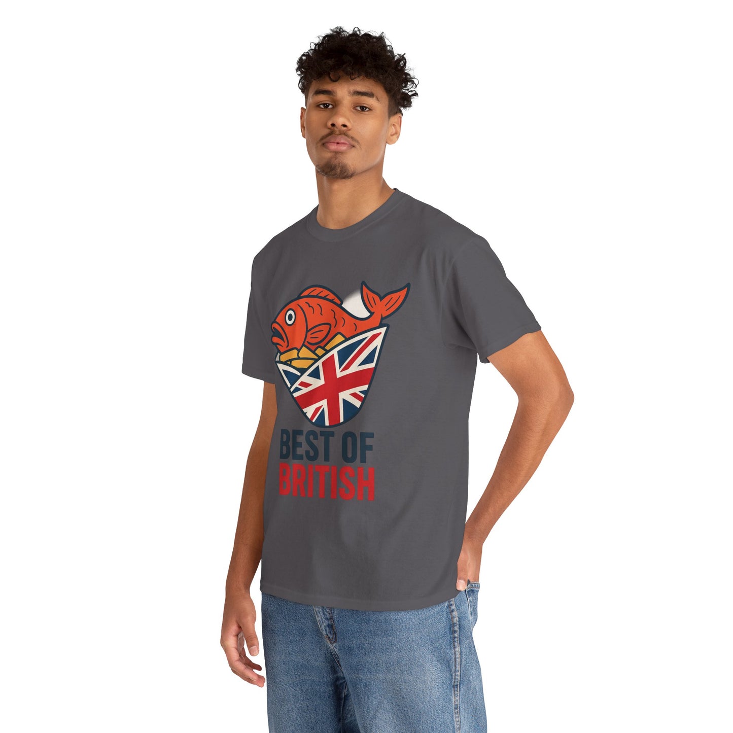 Best of British Fish & chips Unisex Heavy Cotton Tee - Fun Graphic Tee, Casual Summer Shirt, Gifts for Brits, Festival Wear, Travel T-Shirt