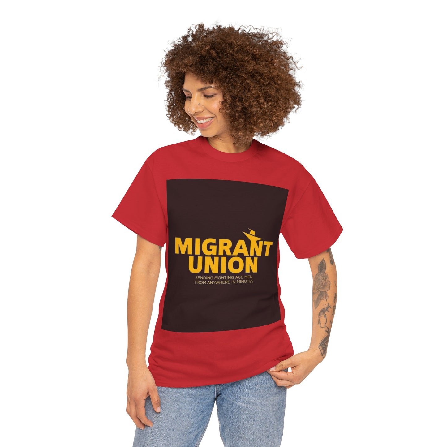Migrant Union Unisex Heavy Cotton Tee, Casual Wear, Activism Shirt, Gift for Advocates, Comfortable Everyday Tee, Statement Clothing