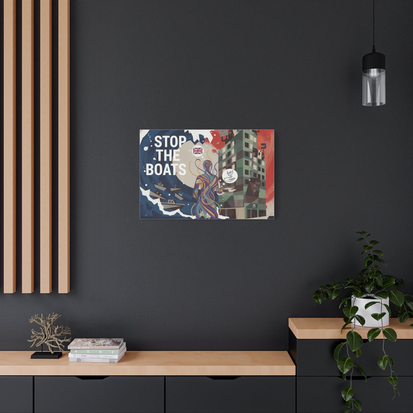 Political Art Canvas Print, Home Decor for Activists, Stop the Boats Artwork, Modern Wall Art, Unique Gift Idea