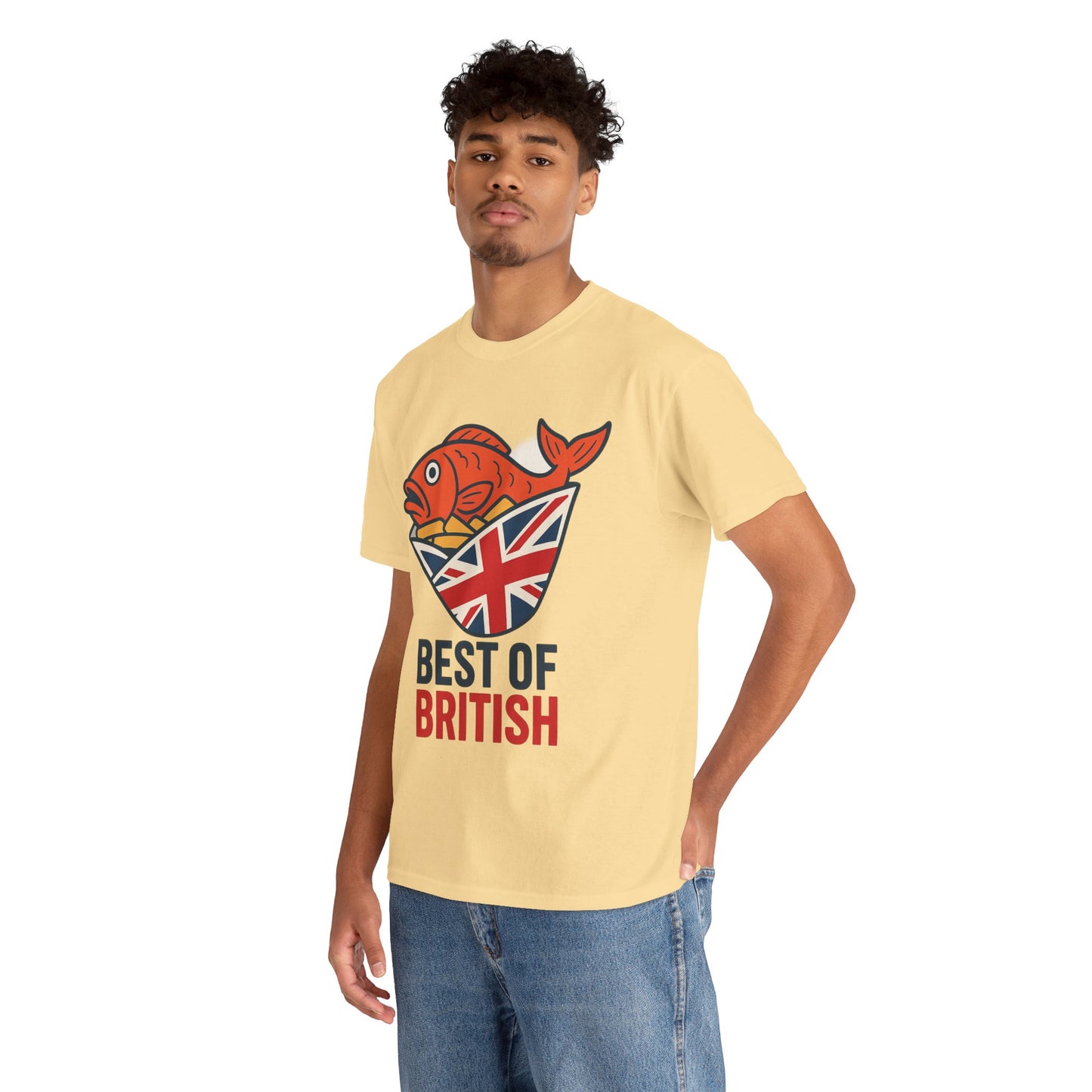 Best of British Fish & chips Unisex Heavy Cotton Tee - Fun Graphic Tee, Casual Summer Shirt, Gifts for Brits, Festival Wear, Travel T-Shirt