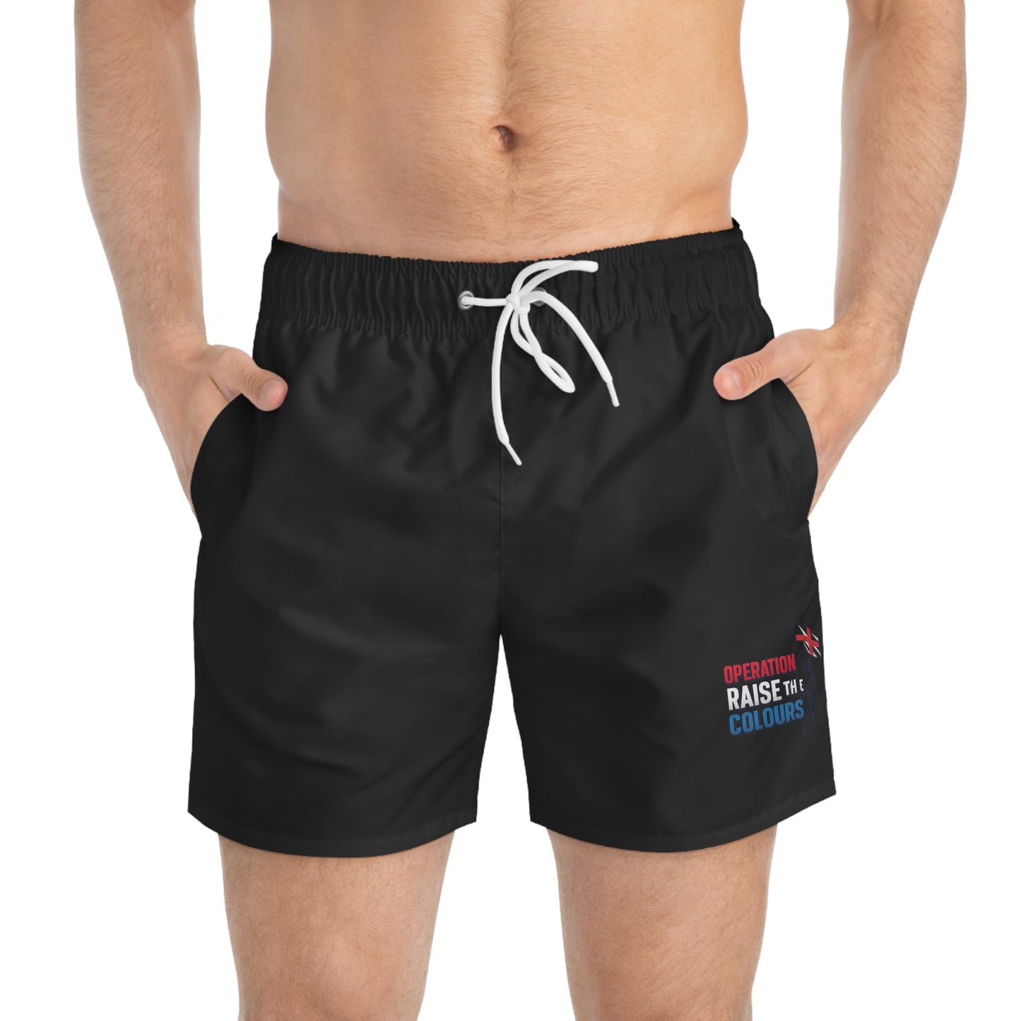 operation raise the colours - Stylish Swim Trunks for Summer Fun, Beachwear, Pool Party, Vacation, Water Sports, Raise the Colours Design