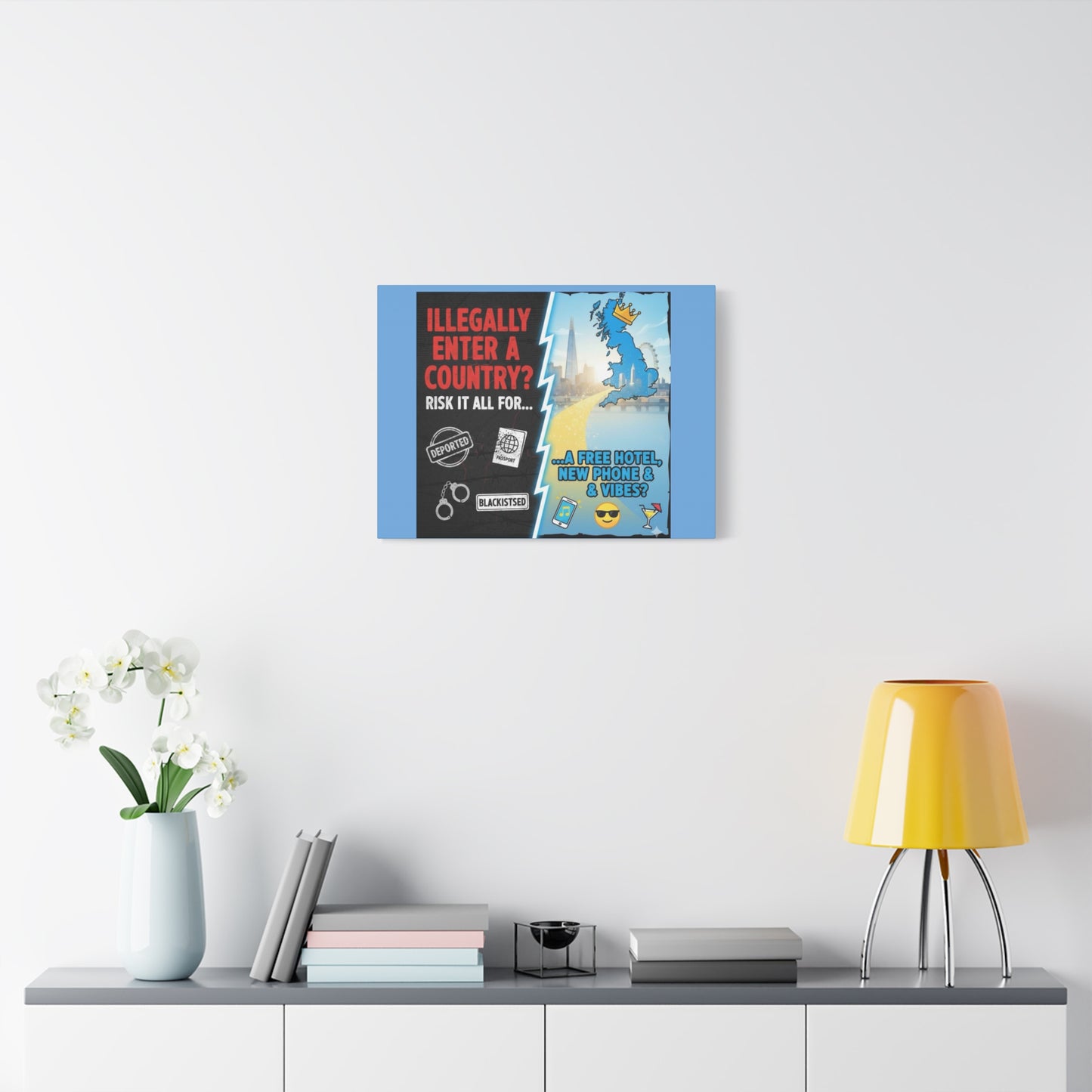 stop the boats British UK england scotland wales n.ireland  satire patriot design Playful Travel Canvas Art