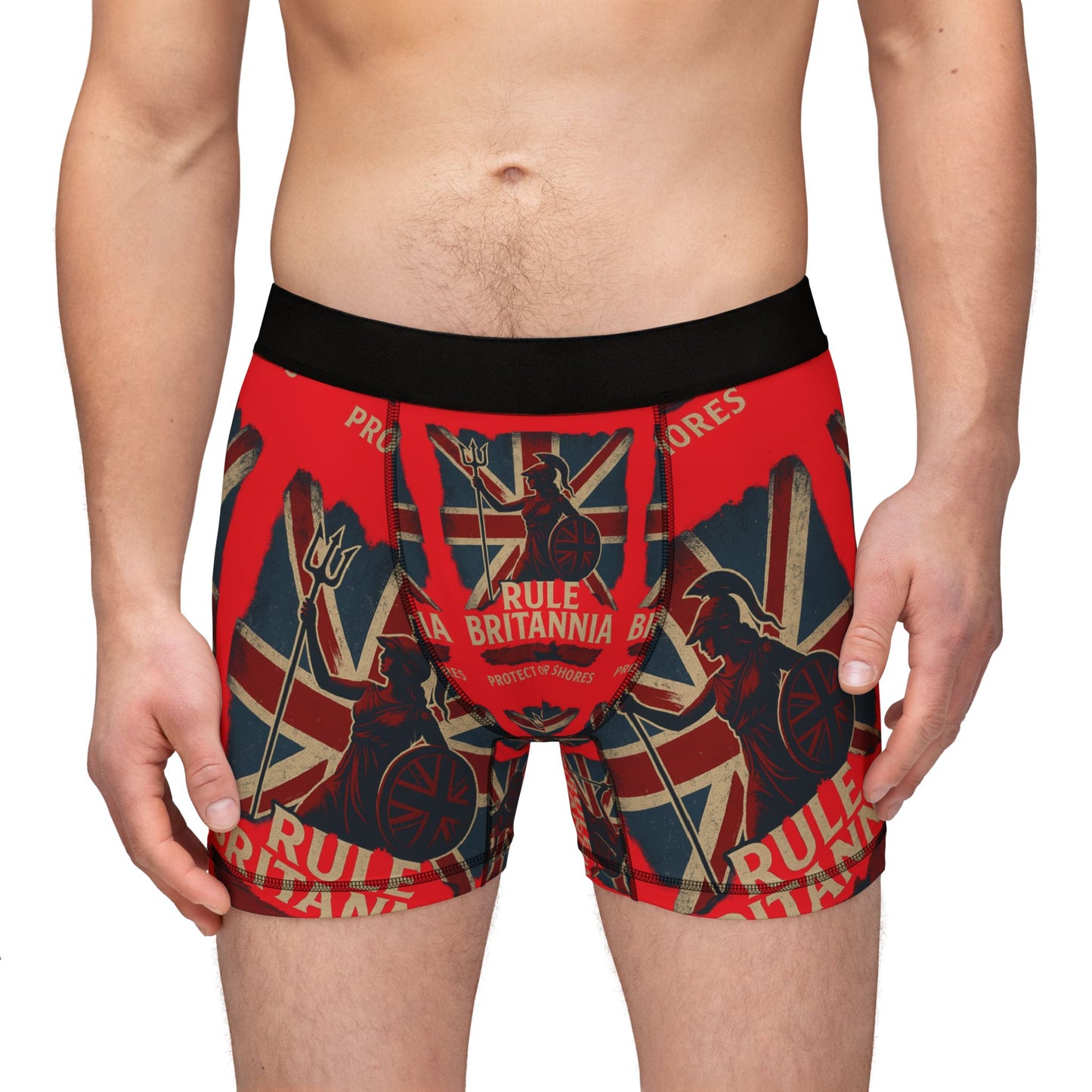 Patriotic Men's Boxers, Fun Underwear Gift, Red Union Jack Boxers, Unique Men's Loungewear, Rule Britannia Theme