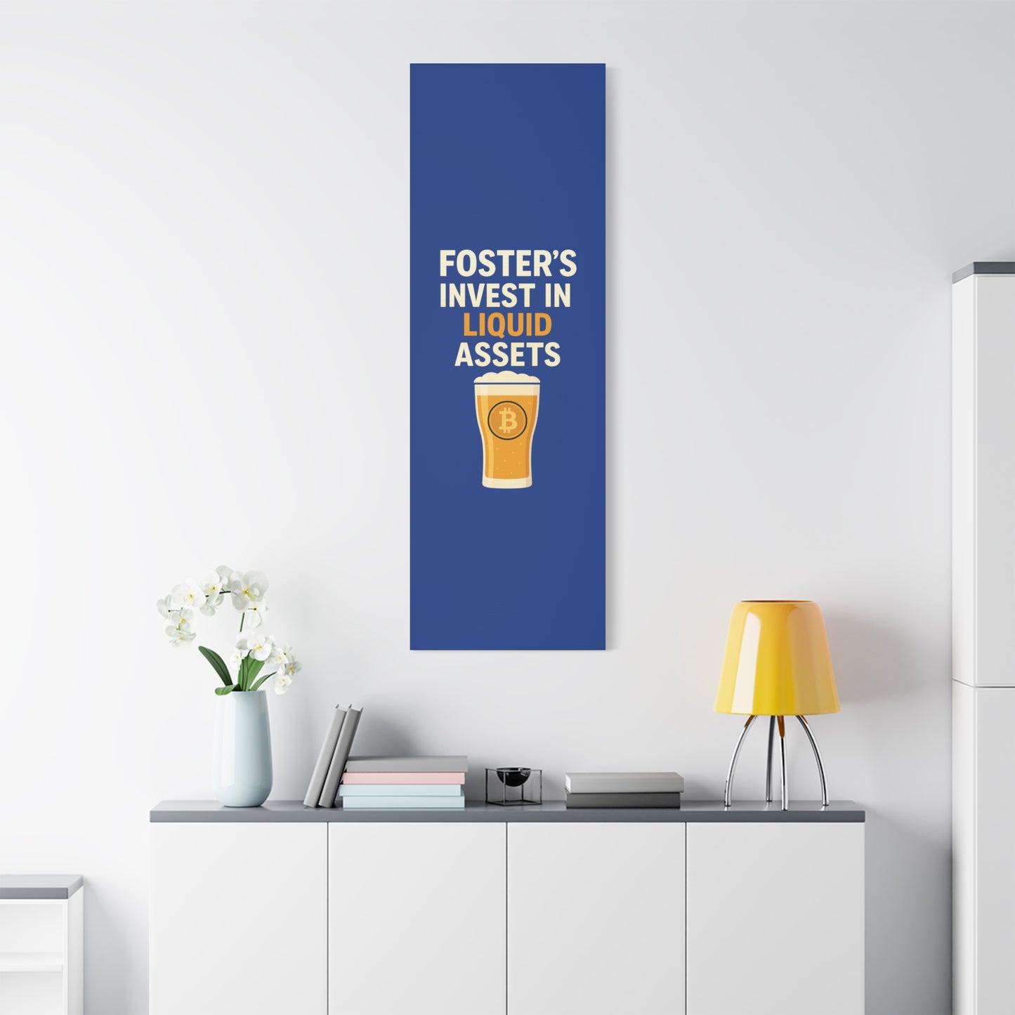 Bitcoin Liquid Assets Fosters Canvas Art, Wall Decor, Cryptocurrency Gift, Modern Home Art, Unique Beer Themed Decoration