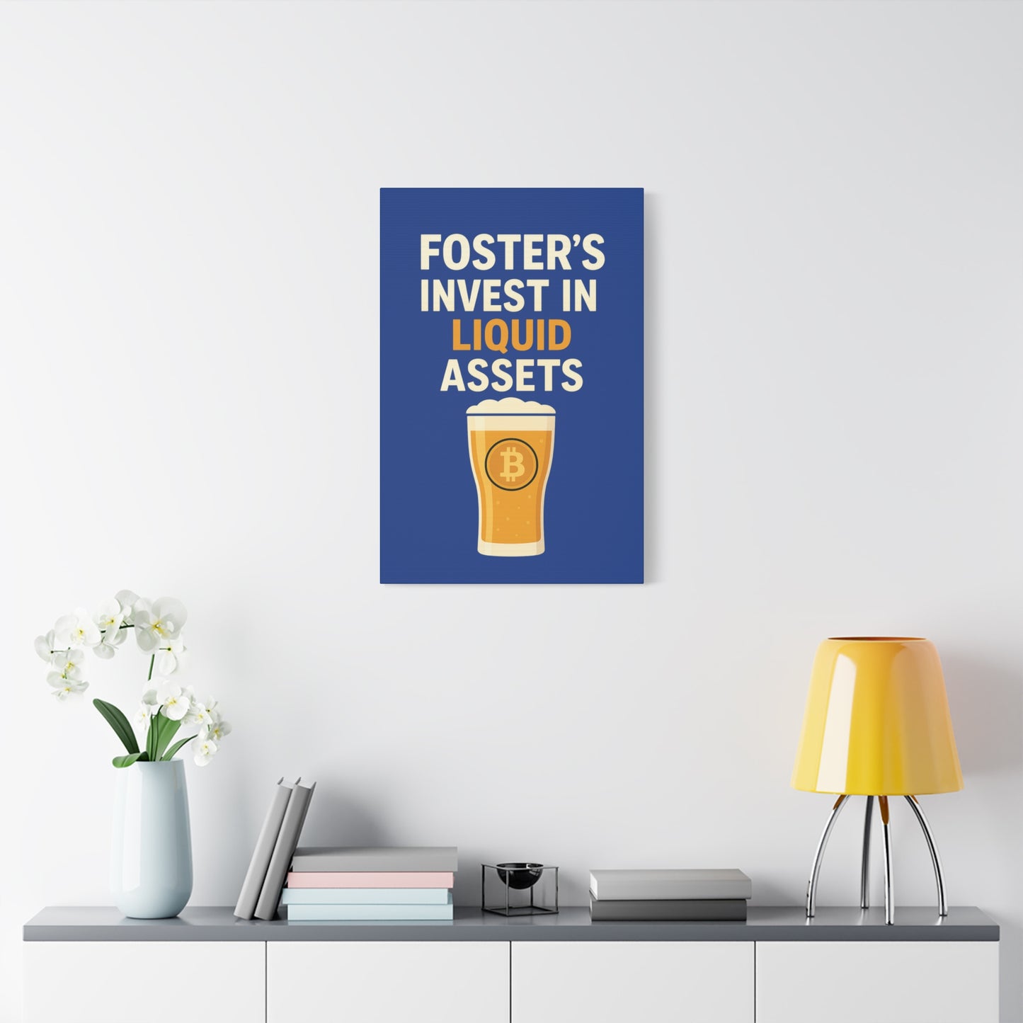 Bitcoin Liquid Assets Fosters Canvas Art, Wall Decor, Cryptocurrency Gift, Modern Home Art, Unique Beer Themed Decoration