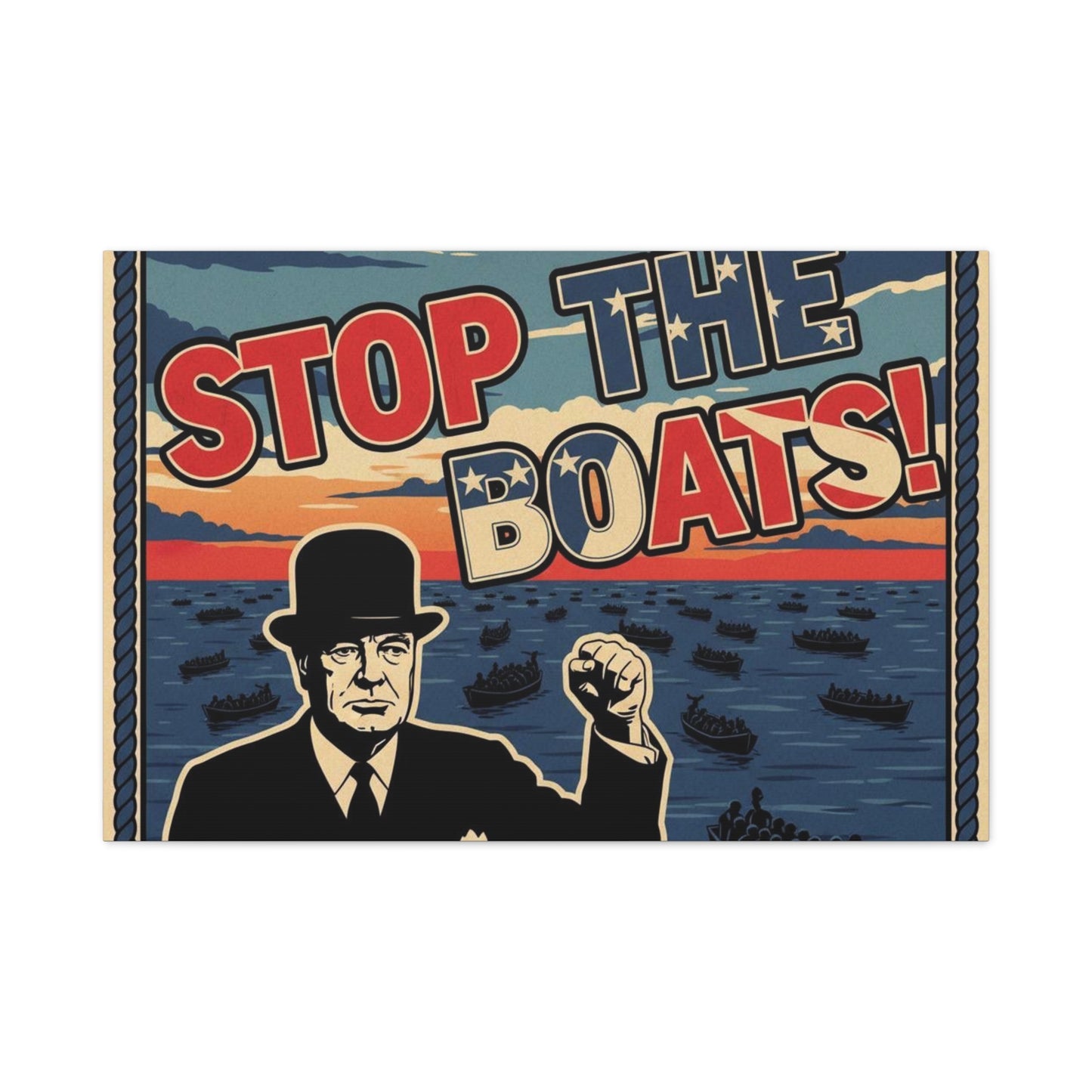 Stop the boats winston churchill retro potrait Matte Canvas, Stretched, 1.25"