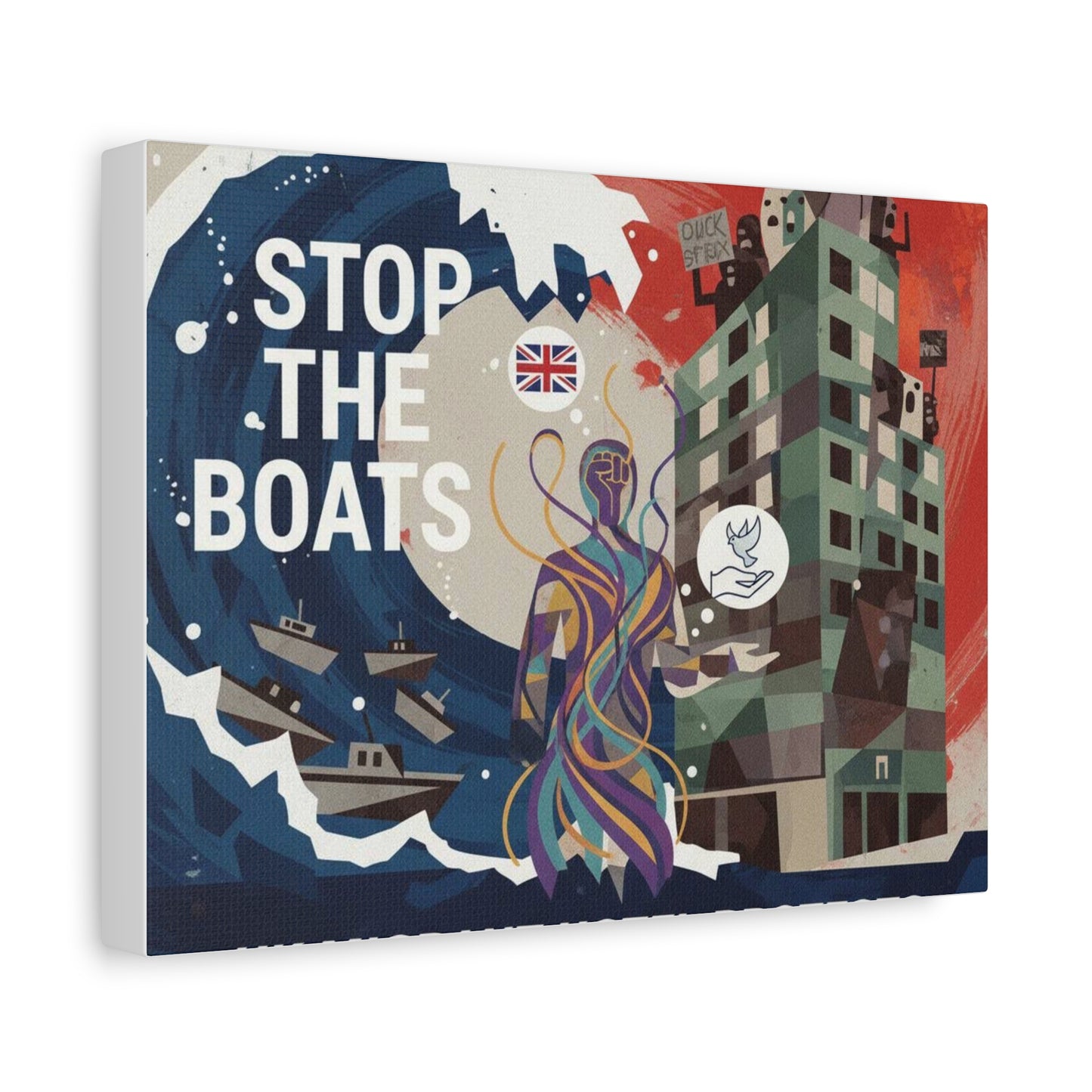 Political Art Canvas Print, Home Decor for Activists, Stop the Boats Artwork, Modern Wall Art, Unique Gift Idea