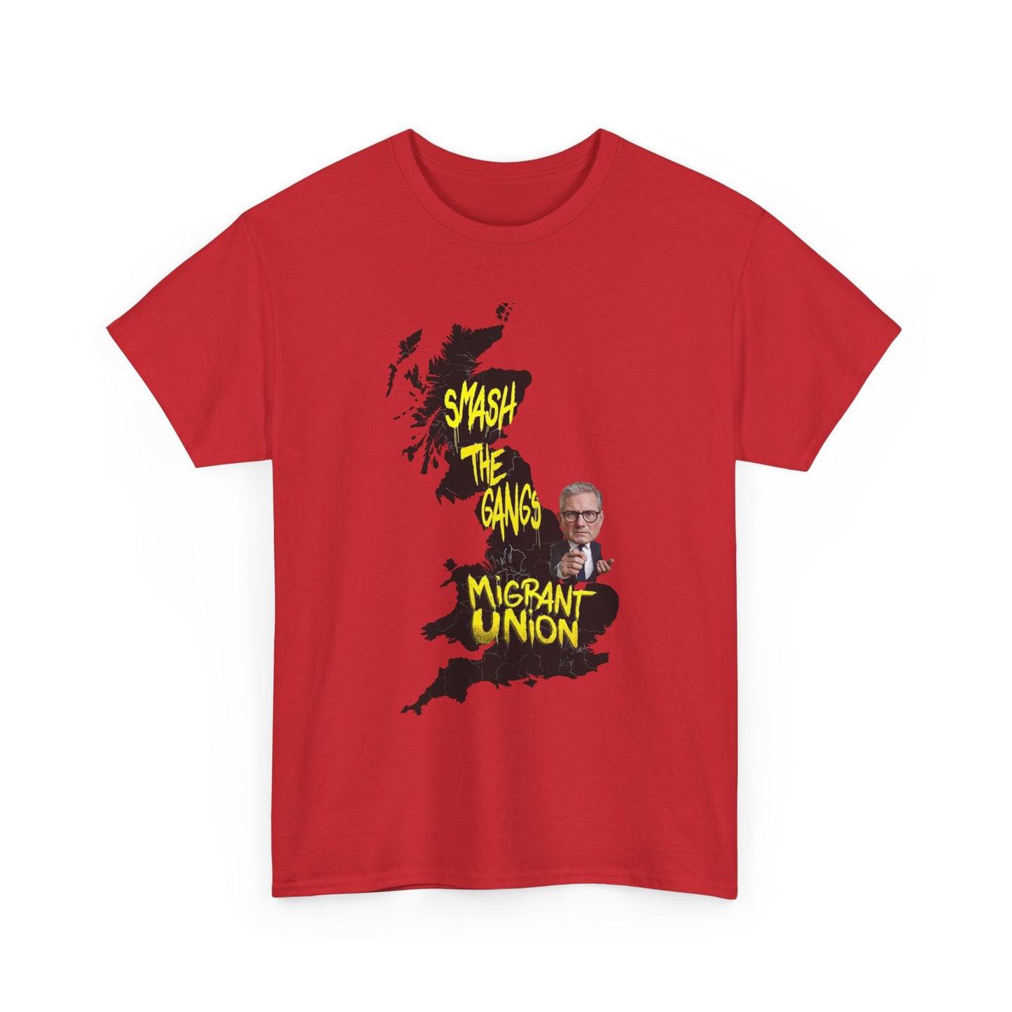 MIGRANT UNION starmer smash the gangs edition - Graphic Unisex Cotton Tee | Smash the Camps, Migrant Union | Protest Wear, Street Style, Music Festival, Casual Outfit