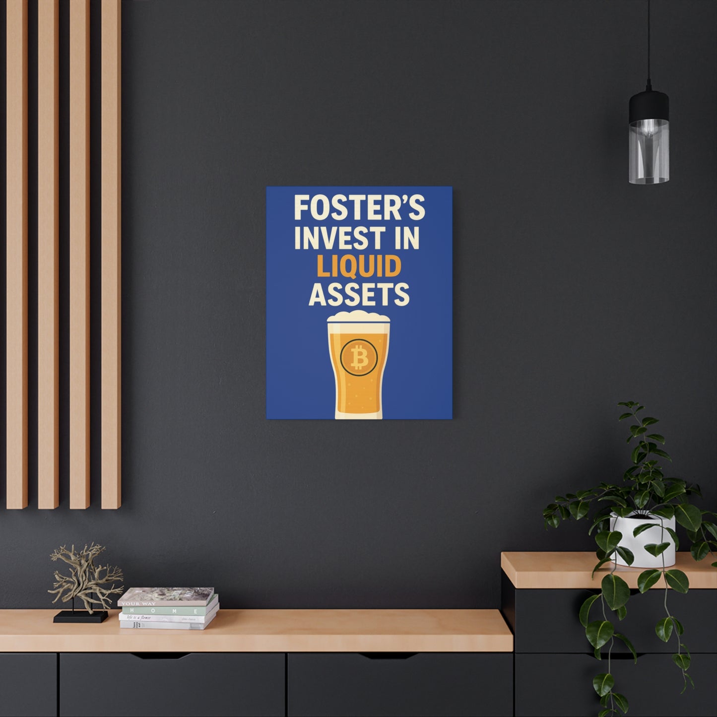 Bitcoin Liquid Assets Fosters Canvas Art, Wall Decor, Cryptocurrency Gift, Modern Home Art, Unique Beer Themed Decoration
