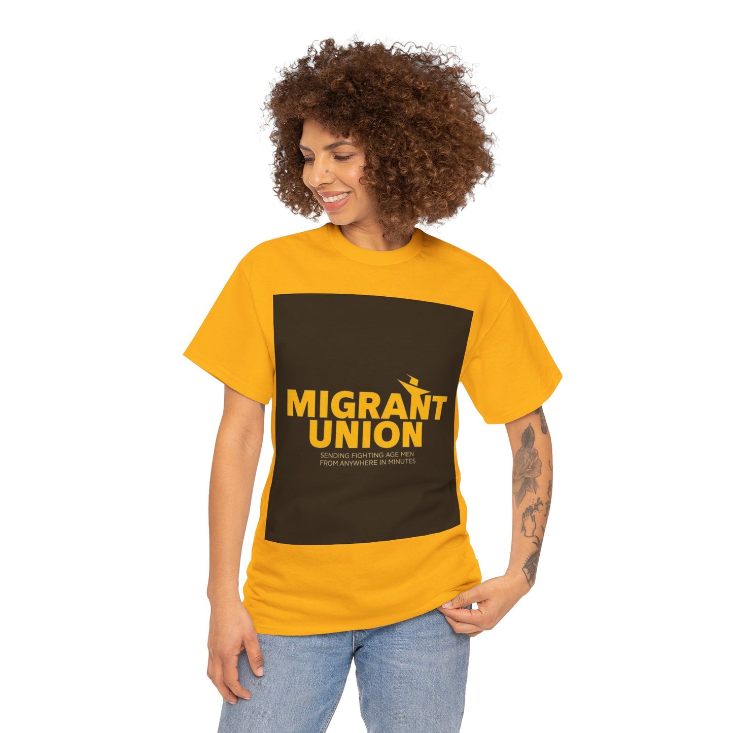 Migrant Union Unisex Heavy Cotton Tee, Casual Wear, Activism Shirt, Gift for Advocates, Comfortable Everyday Tee, Statement Clothing