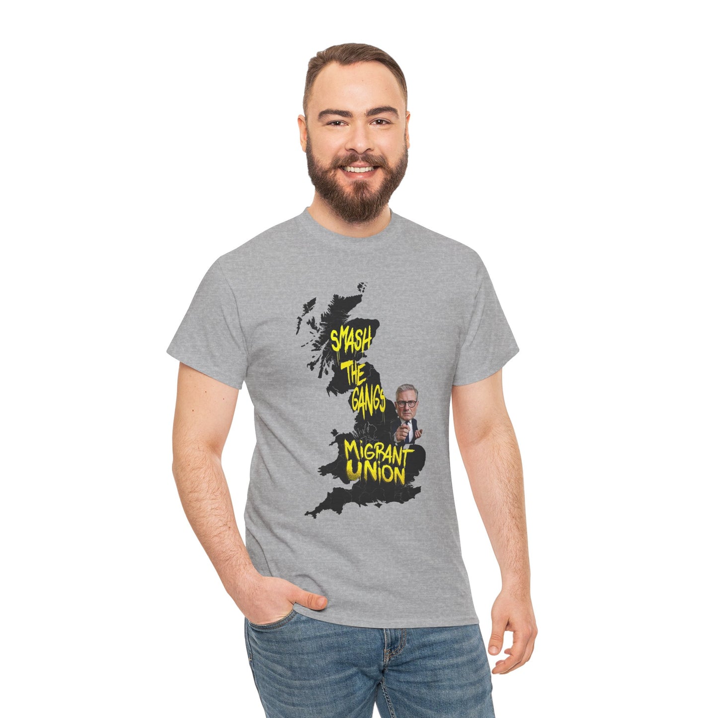 MIGRANT UNION starmer smash the gangs edition - Graphic Unisex Cotton Tee | Smash the Camps, Migrant Union | Protest Wear, Street Style, Music Festival, Casual Outfit