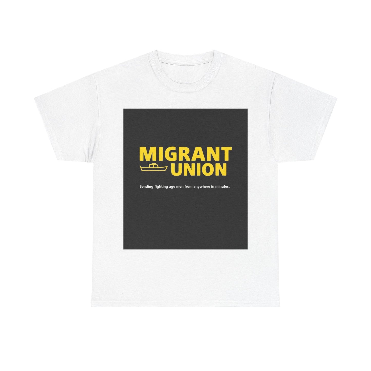 Migrant union satire tee Unisex Cotton Tee - Migrant Union Support Shirt, Activism Apparel, Protest T-Shirt, Statement Wear, Unisex Graphic Tee