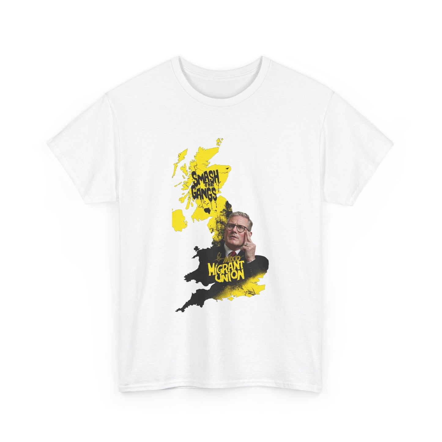 MIGRANT UNION starmer smash the gangs edition - Unisex Heavy Cotton Tee with Custom Graphic Design, Casual Wear, Gift for Him/Her, Unique T-shirt, Graphic Tees for Every Occasion