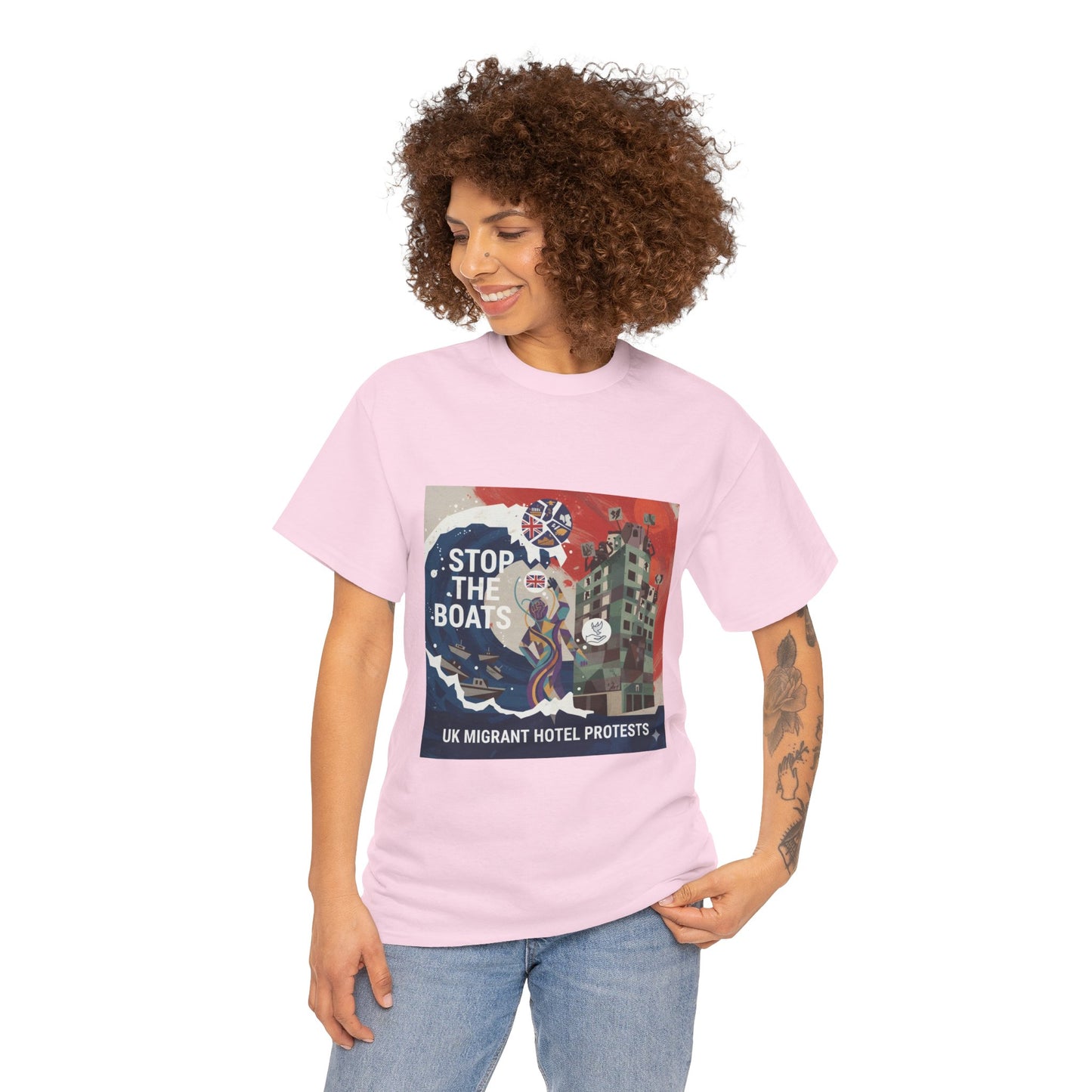 Amazing graphics stop the boats Protest Graphic Tee, T-Shirt, Unisex Cotton Shirt for Activism, Casual Wear, Gift for Advocates, Statement Clothing