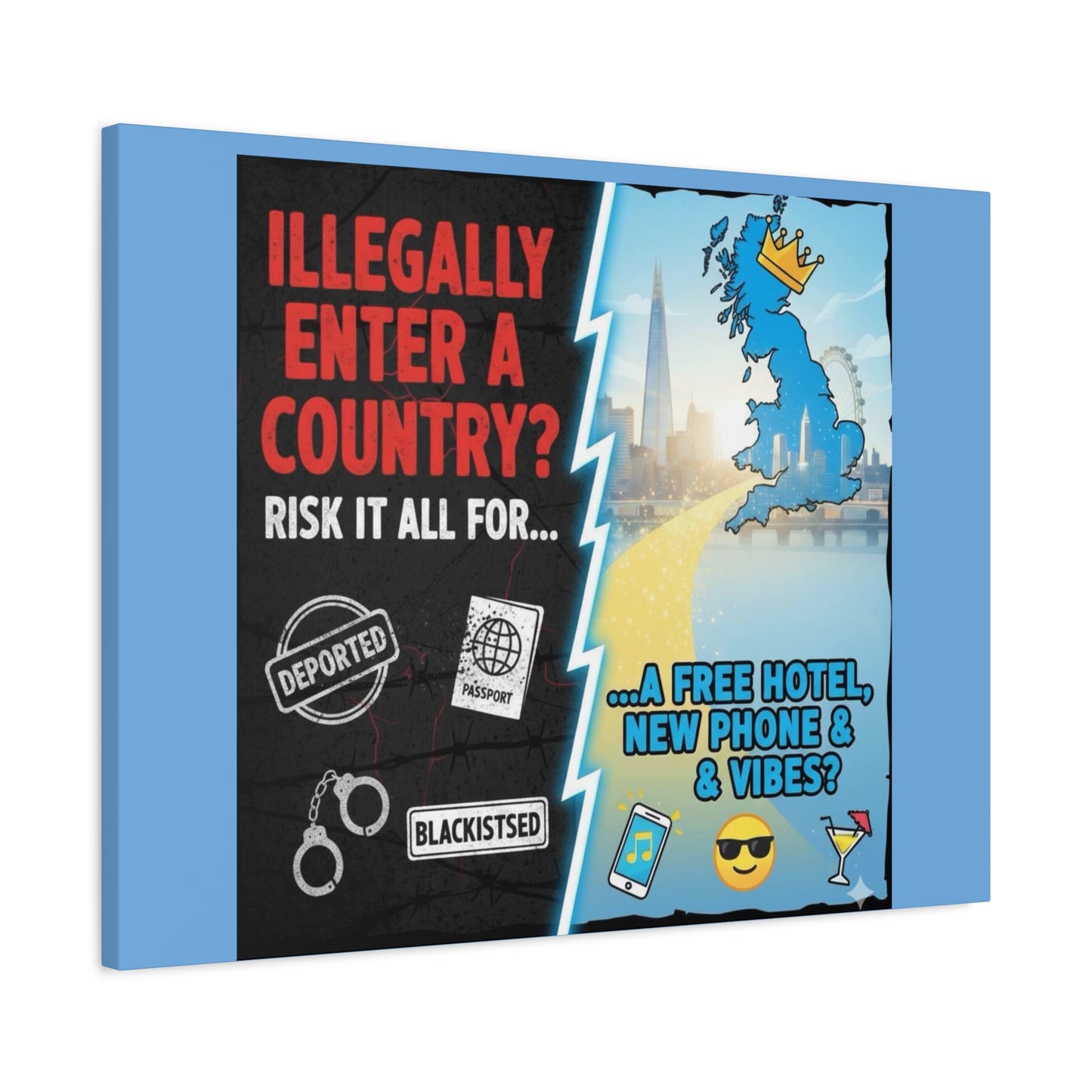 stop the boats British UK england scotland wales n.ireland  satire patriot design Playful Travel Canvas Art