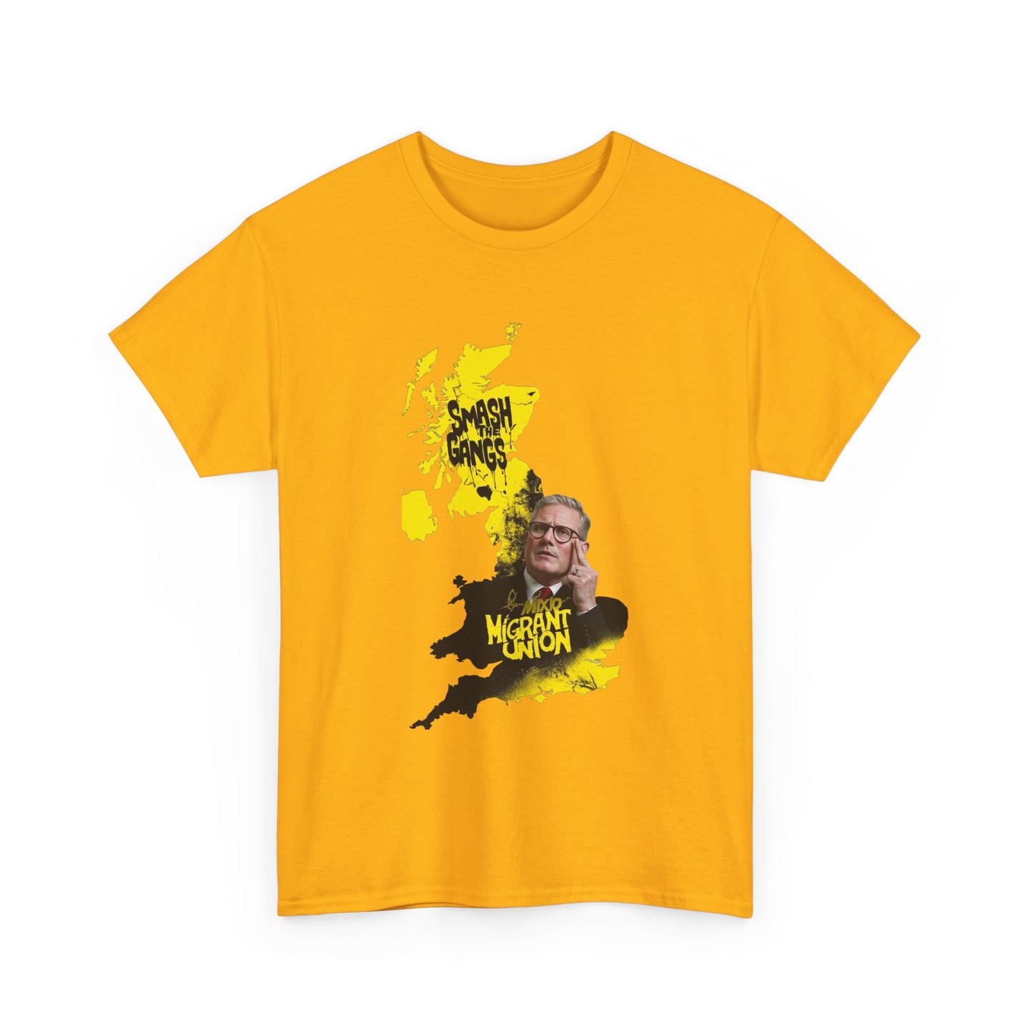 MIGRANT UNION starmer smash the gangs edition - Unisex Heavy Cotton Tee with Custom Graphic Design, Casual Wear, Gift for Him/Her, Unique T-shirt, Graphic Tees for Every Occasion