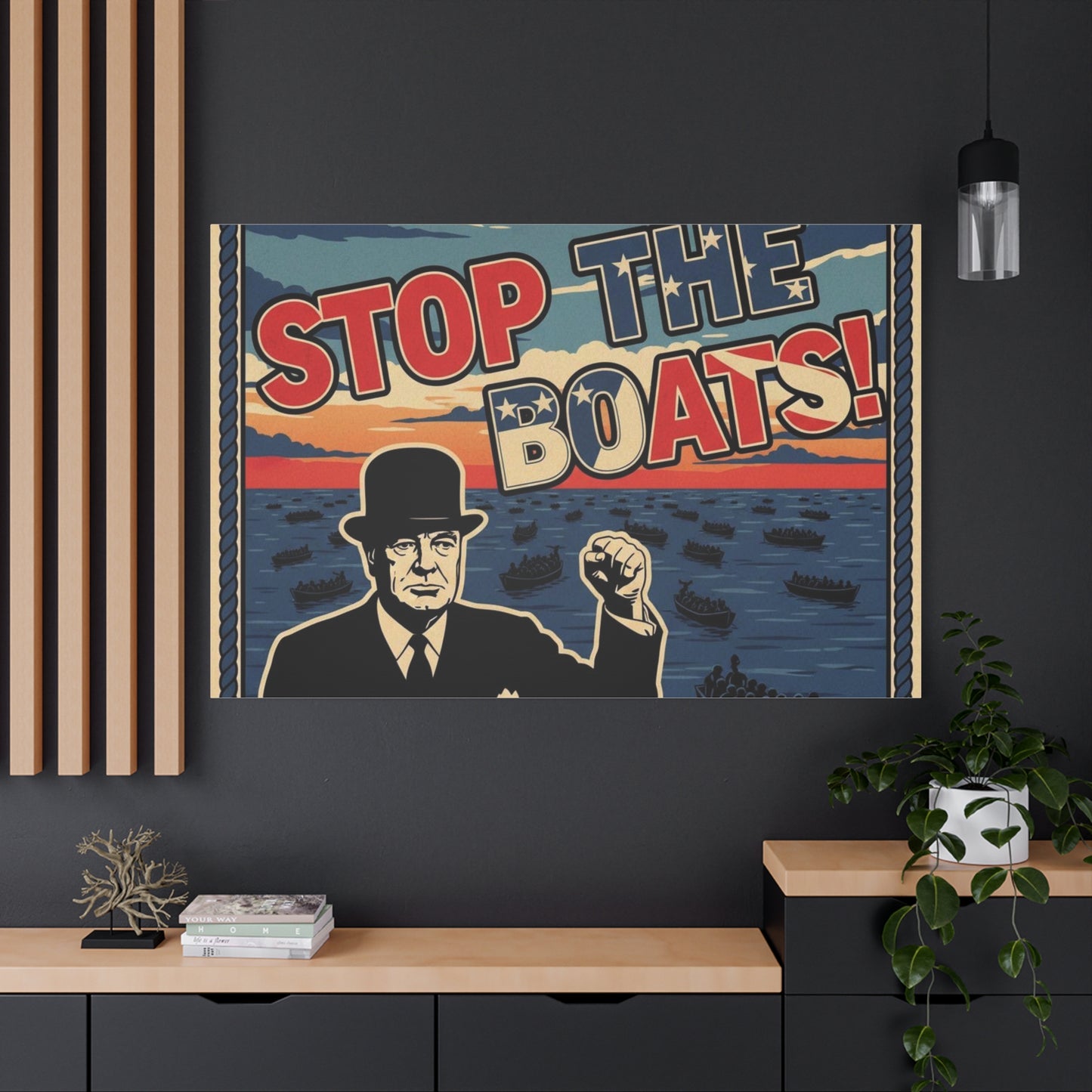 Stop the boats winston churchill retro potrait Matte Canvas, Stretched, 1.25"