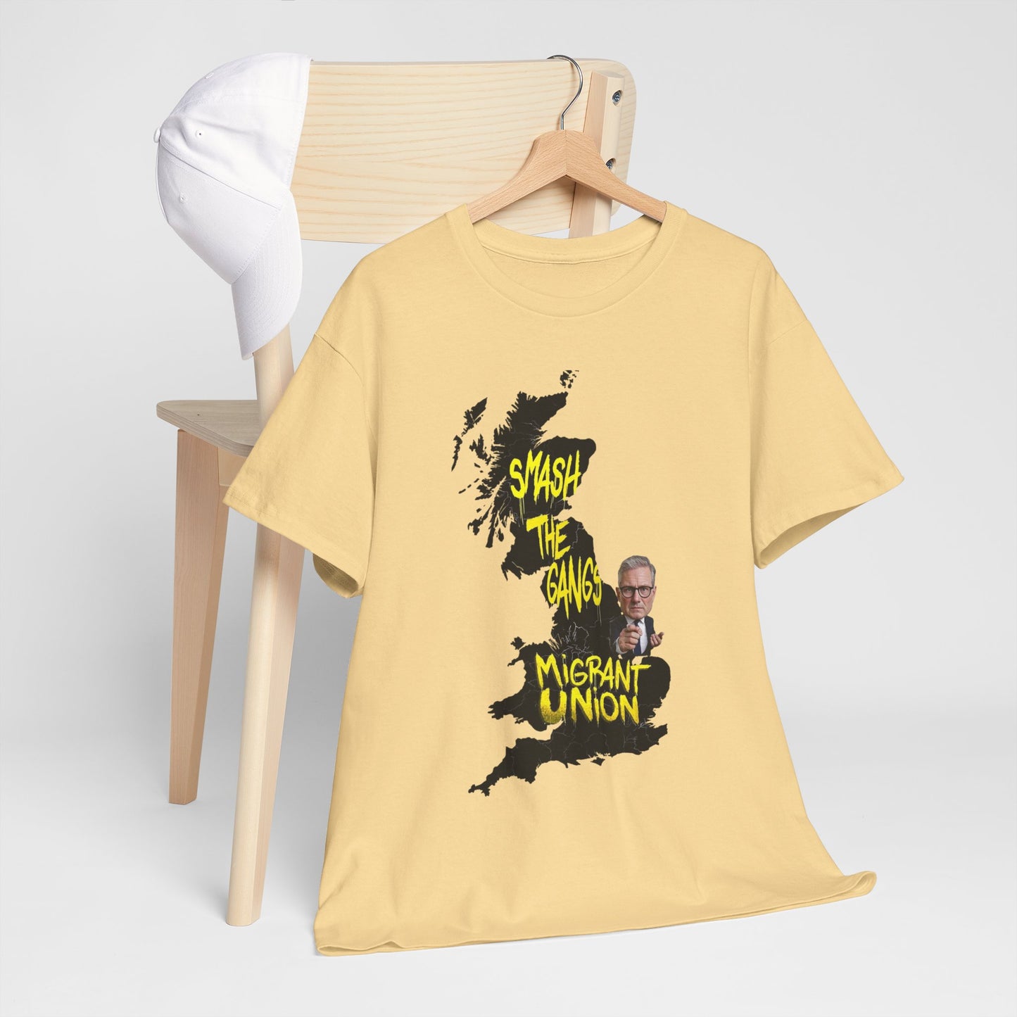 MIGRANT UNION starmer smash the gangs edition - Graphic Unisex Cotton Tee | Smash the Camps, Migrant Union | Protest Wear, Street Style, Music Festival, Casual Outfit