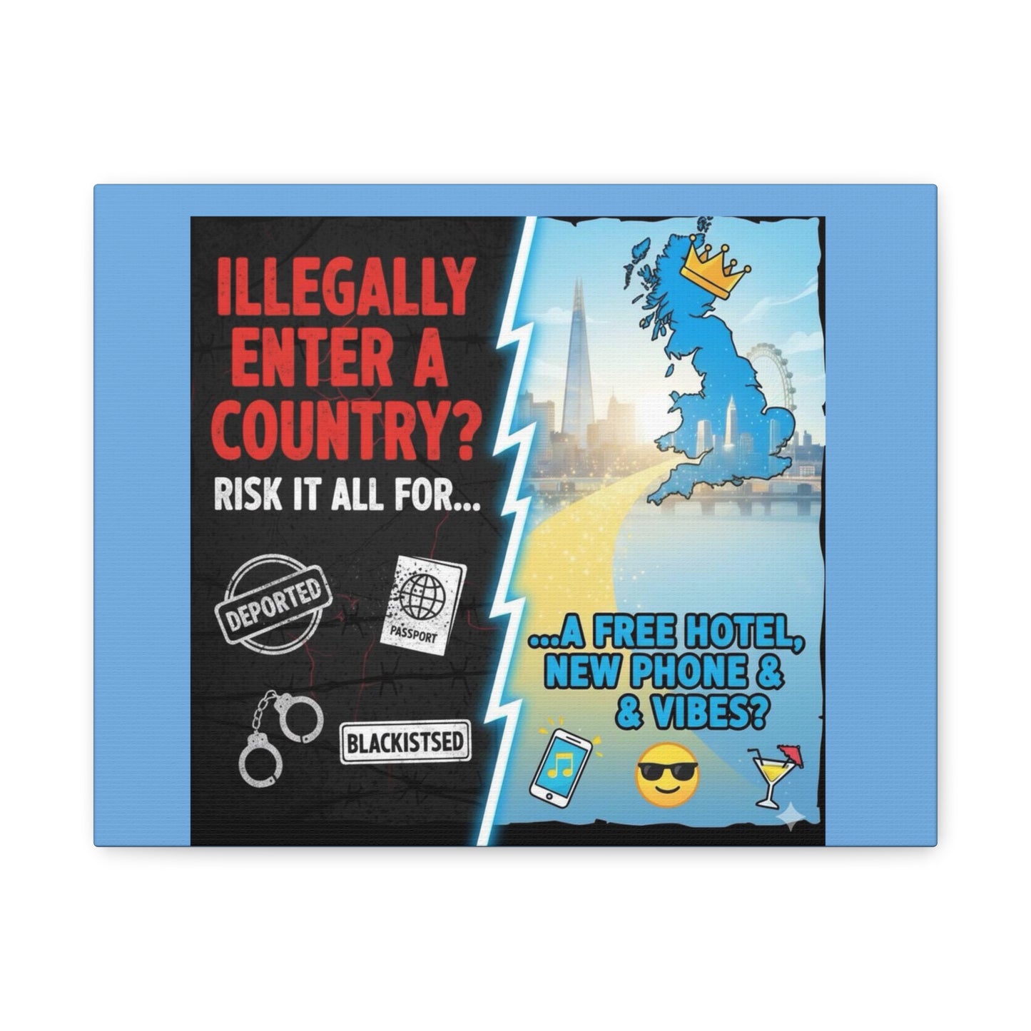 stop the boats British UK england scotland wales n.ireland  satire patriot design Playful Travel Canvas Art