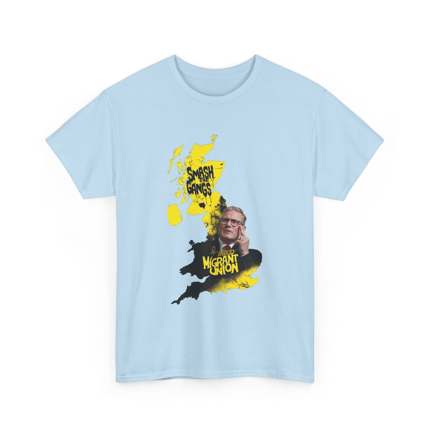 MIGRANT UNION starmer smash the gangs edition - Unisex Heavy Cotton Tee with Custom Graphic Design, Casual Wear, Gift for Him/Her, Unique T-shirt, Graphic Tees for Every Occasion