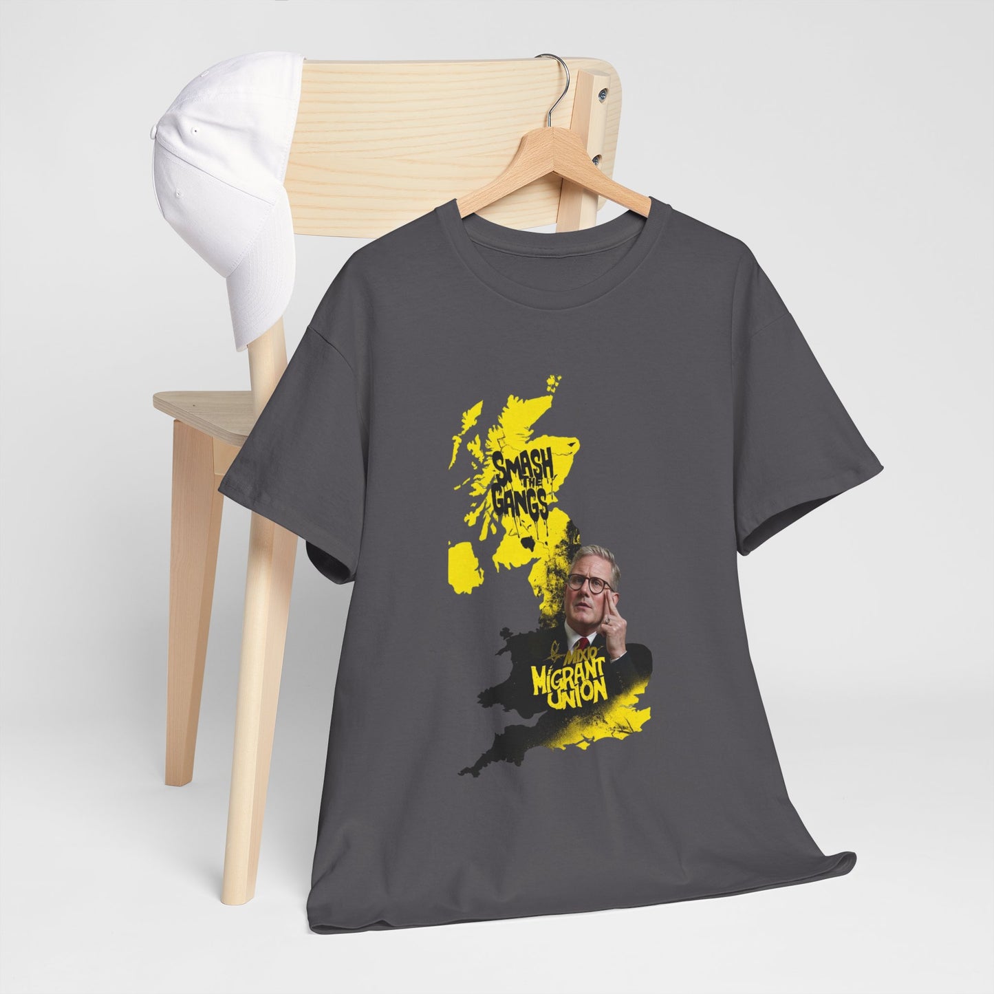 MIGRANT UNION starmer smash the gangs edition - Unisex Heavy Cotton Tee with Custom Graphic Design, Casual Wear, Gift for Him/Her, Unique T-shirt, Graphic Tees for Every Occasion