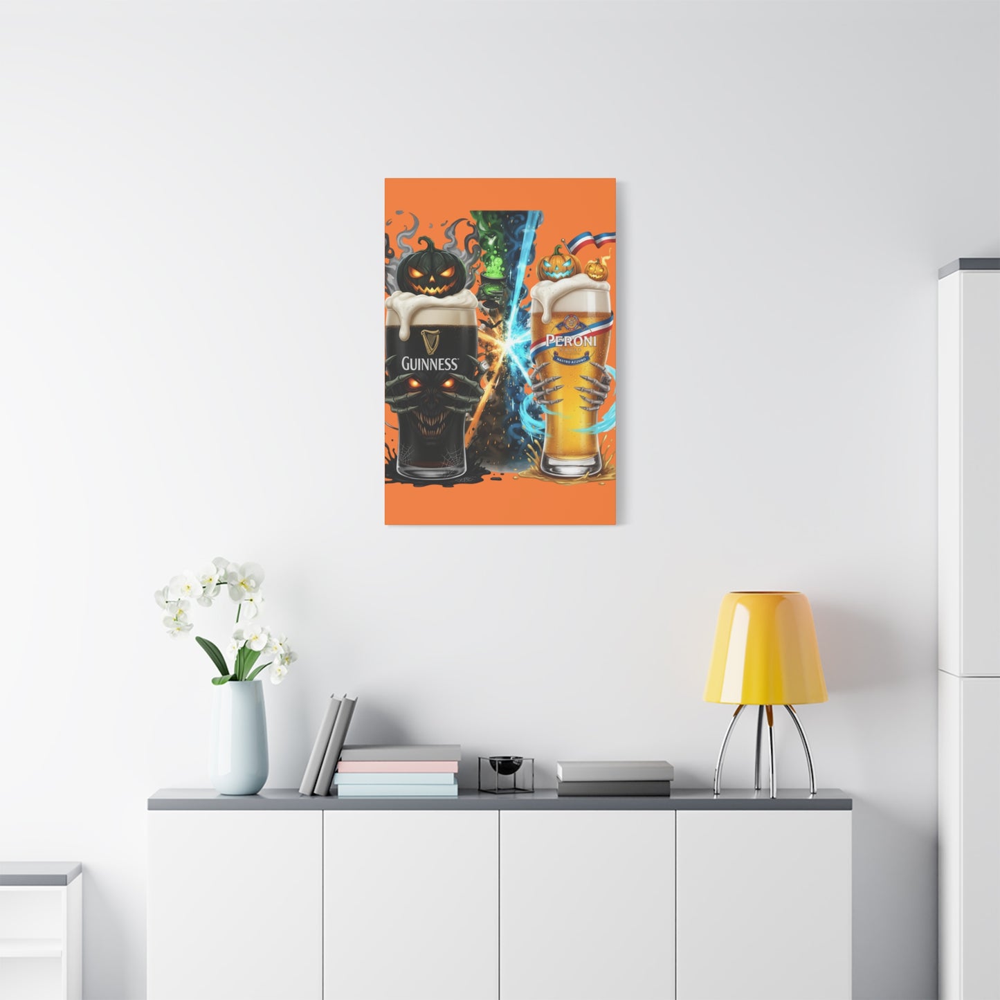 Halloween Guiness Beer Canvas Art Print, Spooky Wall Decor for Pub, Bar, Halloween Party, Unique Gift for Beer Lovers