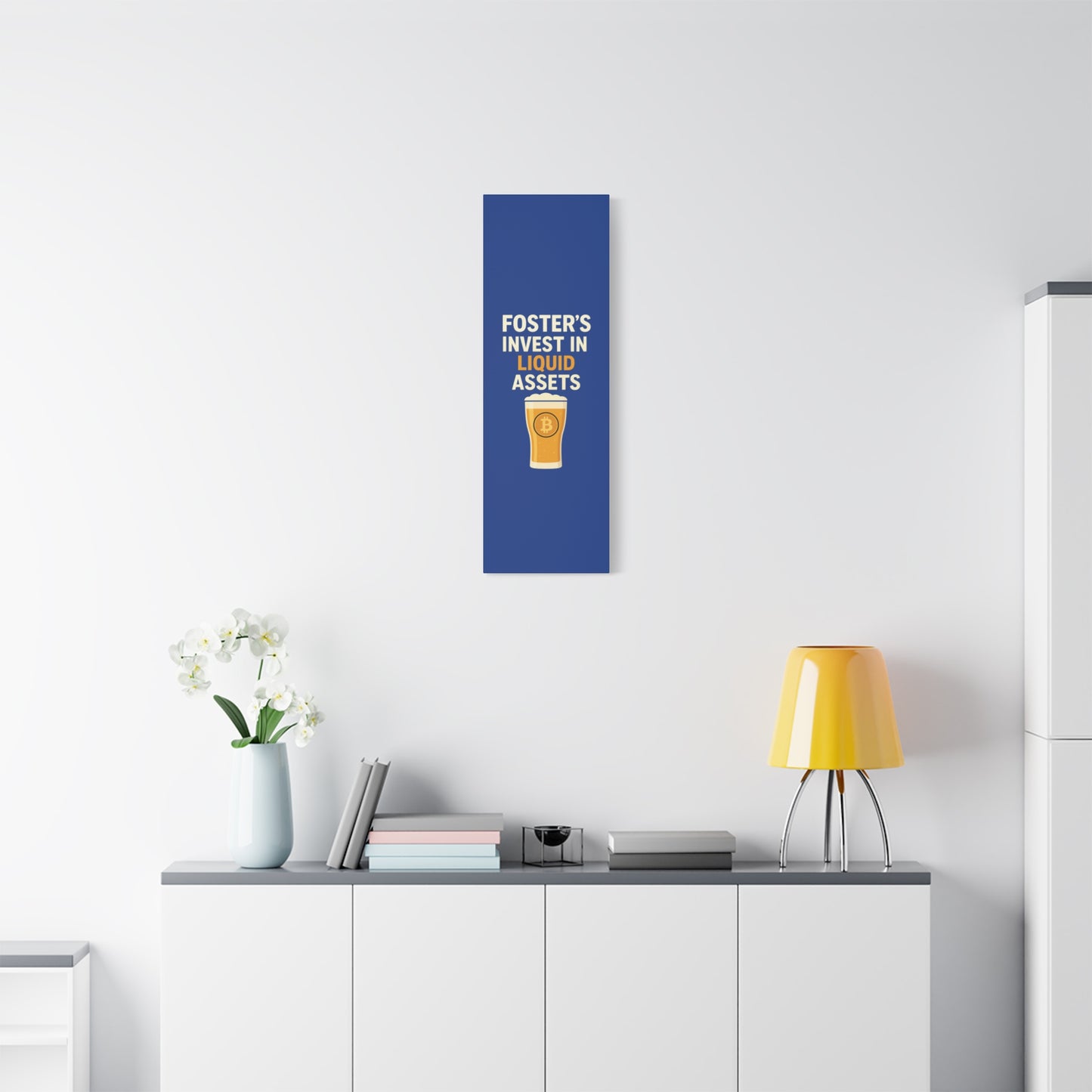Bitcoin Liquid Assets Fosters Canvas Art, Wall Decor, Cryptocurrency Gift, Modern Home Art, Unique Beer Themed Decoration