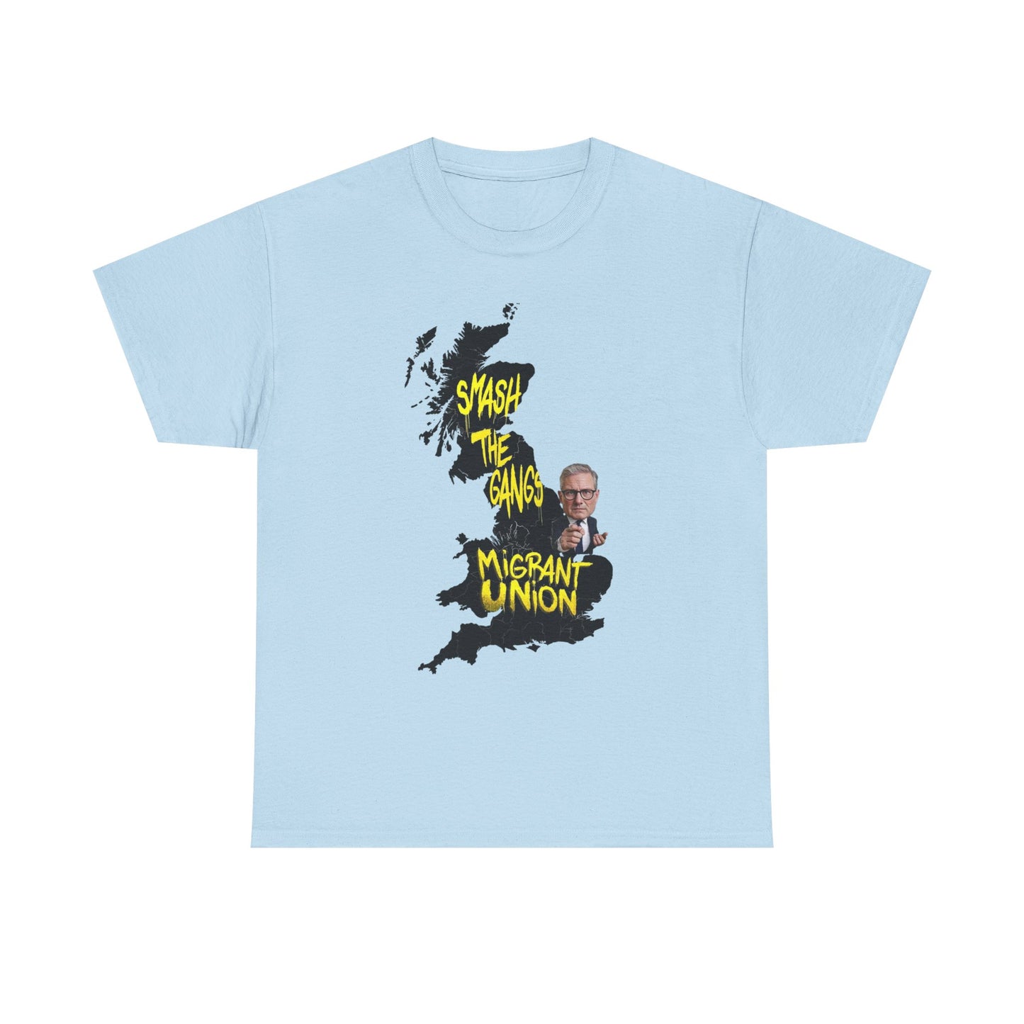 MIGRANT UNION starmer smash the gangs edition - Graphic Unisex Cotton Tee | Smash the Camps, Migrant Union | Protest Wear, Street Style, Music Festival, Casual Outfit