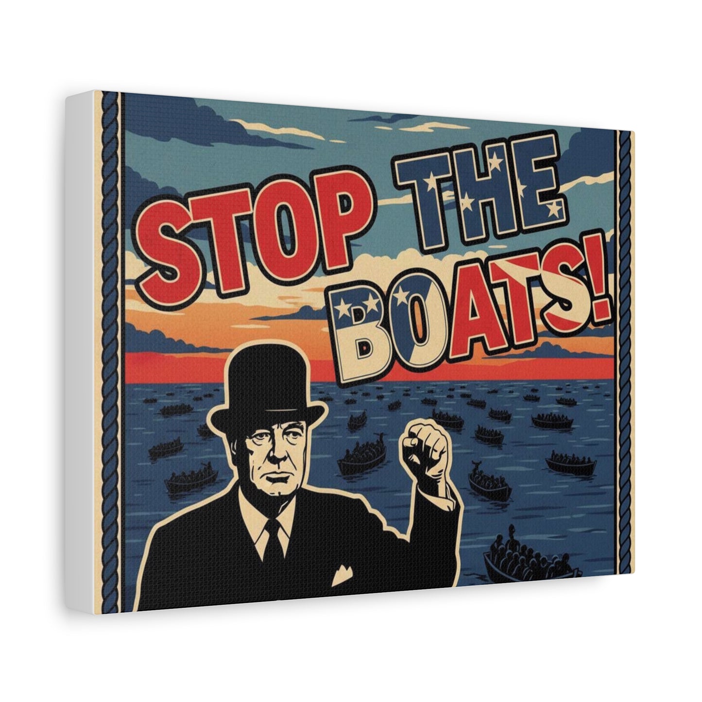 Stop the boats winston churchill retro potrait Matte Canvas, Stretched, 1.25"
