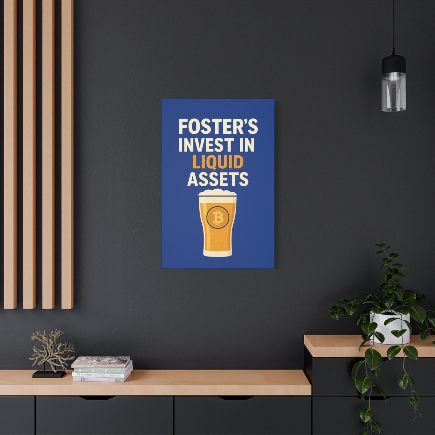 Bitcoin Liquid Assets Fosters Canvas Art, Wall Decor, Cryptocurrency Gift, Modern Home Art, Unique Beer Themed Decoration