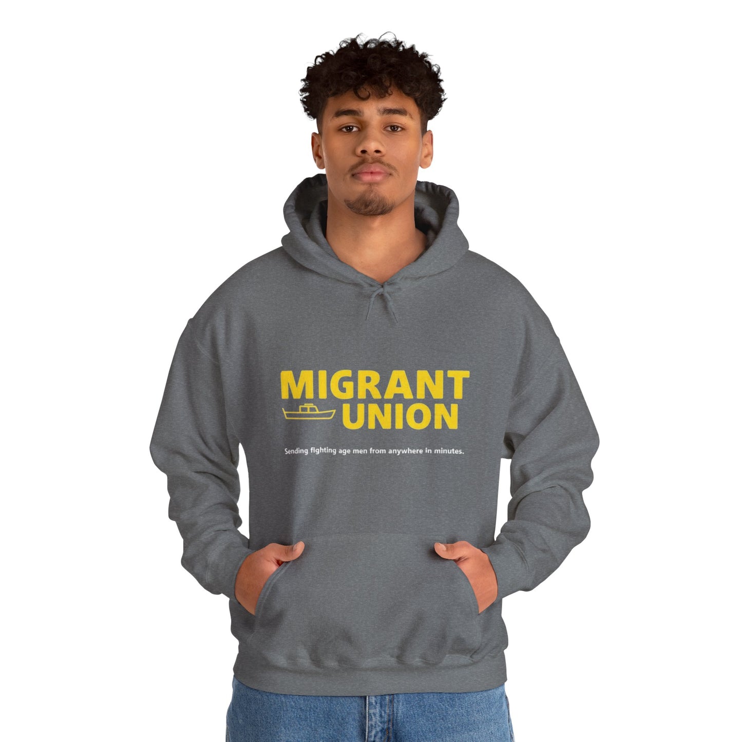Migrant Union Hooded Sweatshirt, Unisex Sweatshirt, Cozy Layer, Activism Apparel, Streetwear, Gift for Protesters, Conscious Fashion