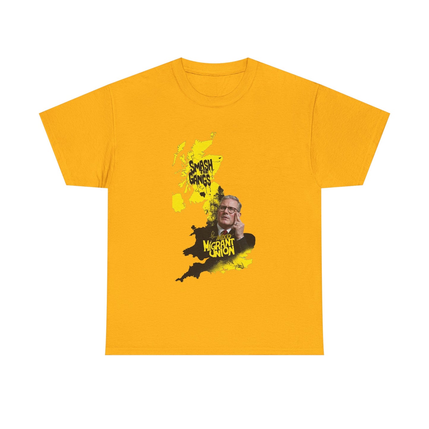 MIGRANT UNION starmer smash the gangs edition - Unisex Heavy Cotton Tee with Custom Graphic Design, Casual Wear, Gift for Him/Her, Unique T-shirt, Graphic Tees for Every Occasion