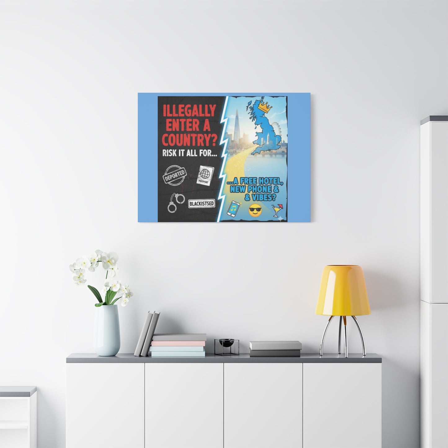 stop the boats British UK england scotland wales n.ireland  satire patriot design Playful Travel Canvas Art