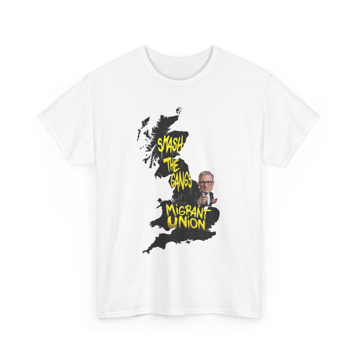 MIGRANT UNION starmer smash the gangs edition - Graphic Unisex Cotton Tee | Smash the Camps, Migrant Union | Protest Wear, Street Style, Music Festival, Casual Outfit